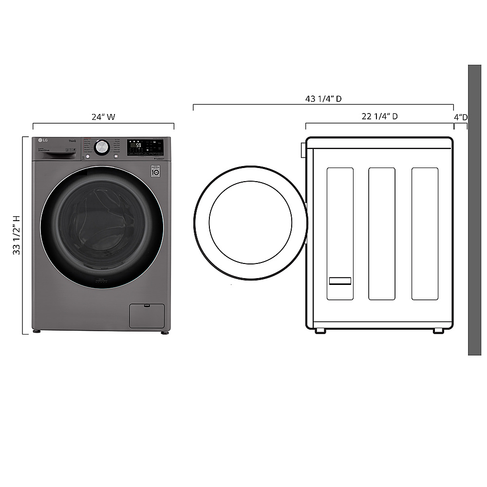 Left View: LG - 2.4 Cu. Ft. High-Efficiency Smart Front Load Washer and Electric Dryer Combo with Steam and Sensor Dry - Graphite Steel