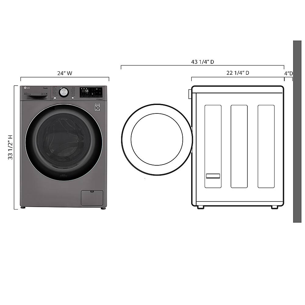 Left. LG - 2.4 Cu. Ft. High-Efficiency Smart Front Load Washer and Electric Dryer Combo with Steam and Sensor Dry - Graphite Steel.