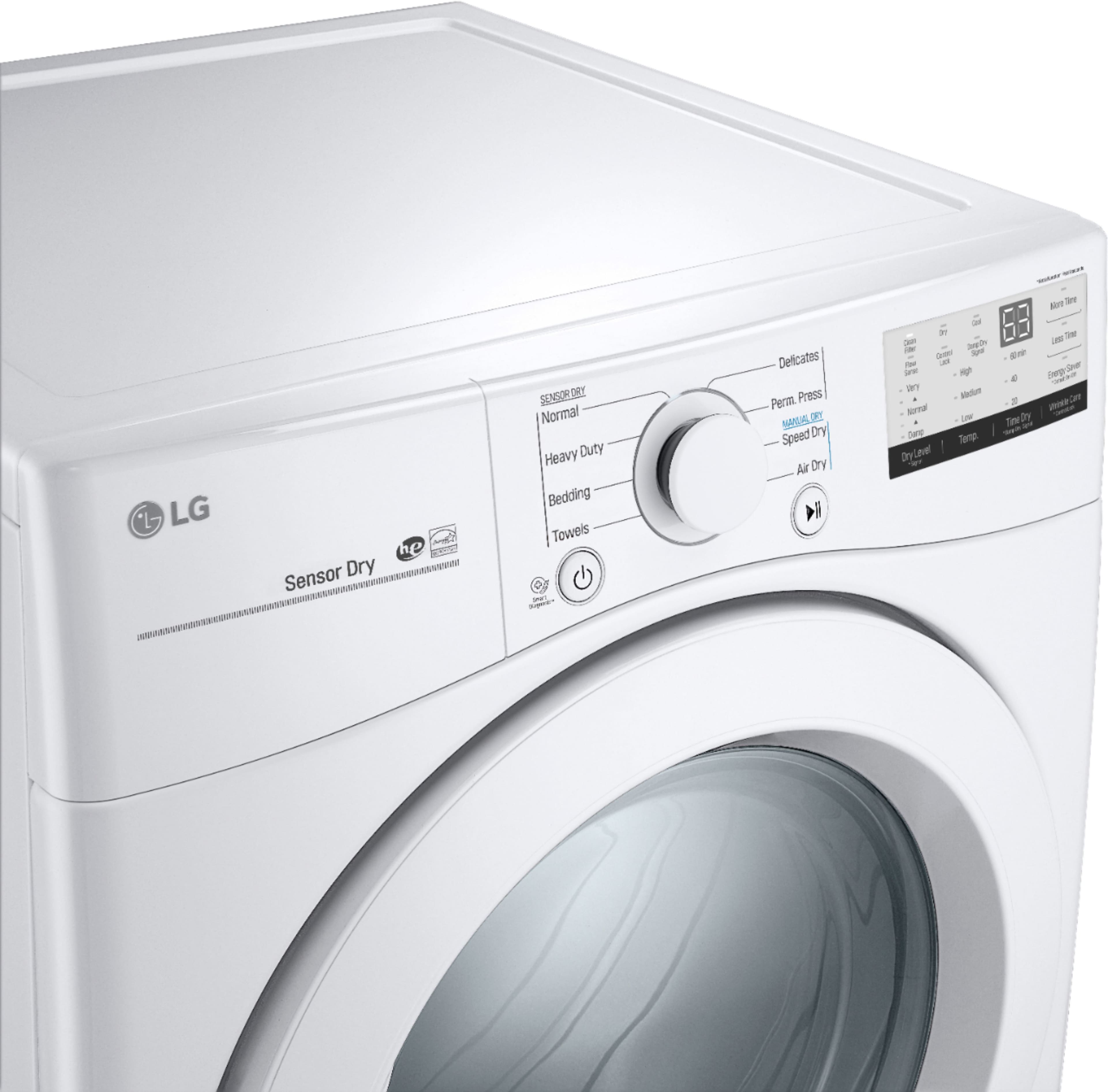 Alt View 11. LG - 7.4 Cu. Ft. Stackable Electric Dryer with FlowSense - White.