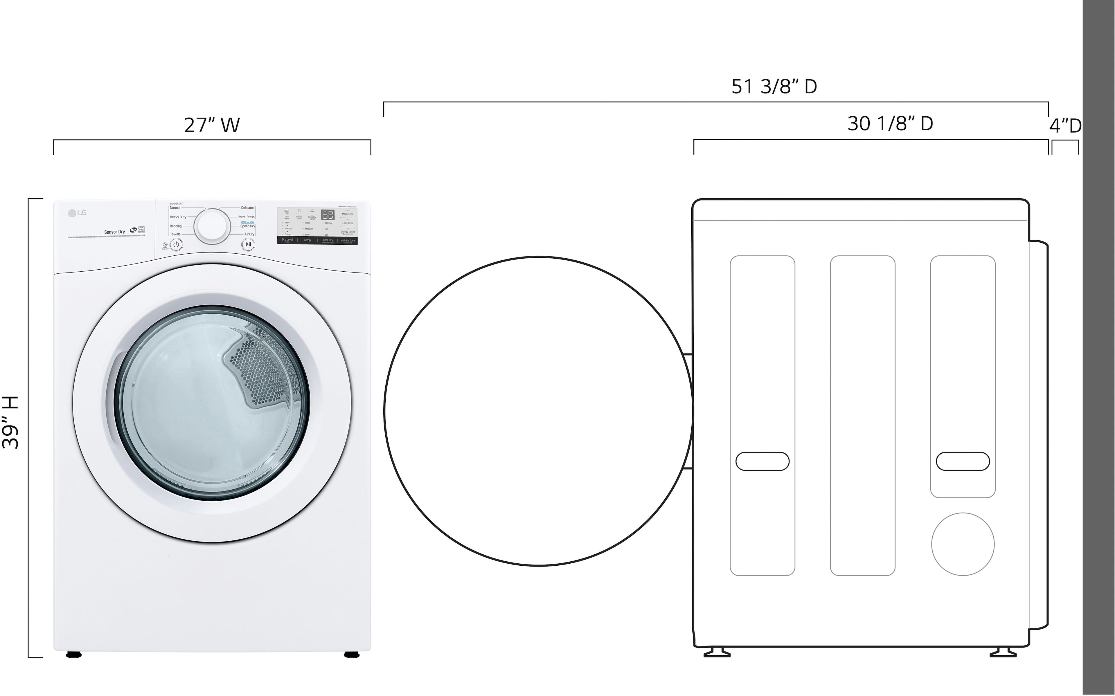 Left. LG - 7.4 Cu. Ft. Stackable Electric Dryer with FlowSense - White.
