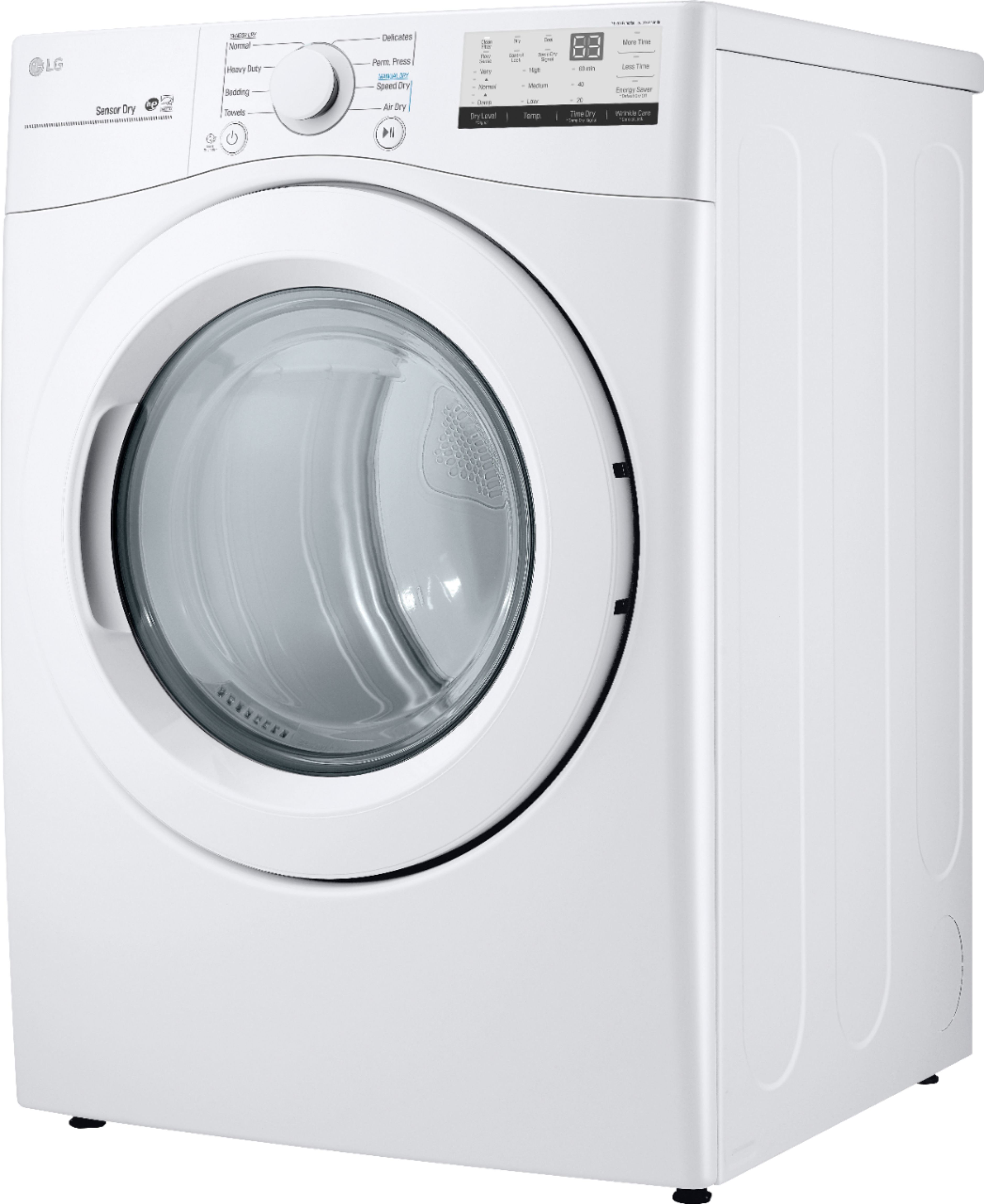 Left View: LG - 7.4 Cu. Ft. Stackable Electric Dryer with FlowSense™ - White