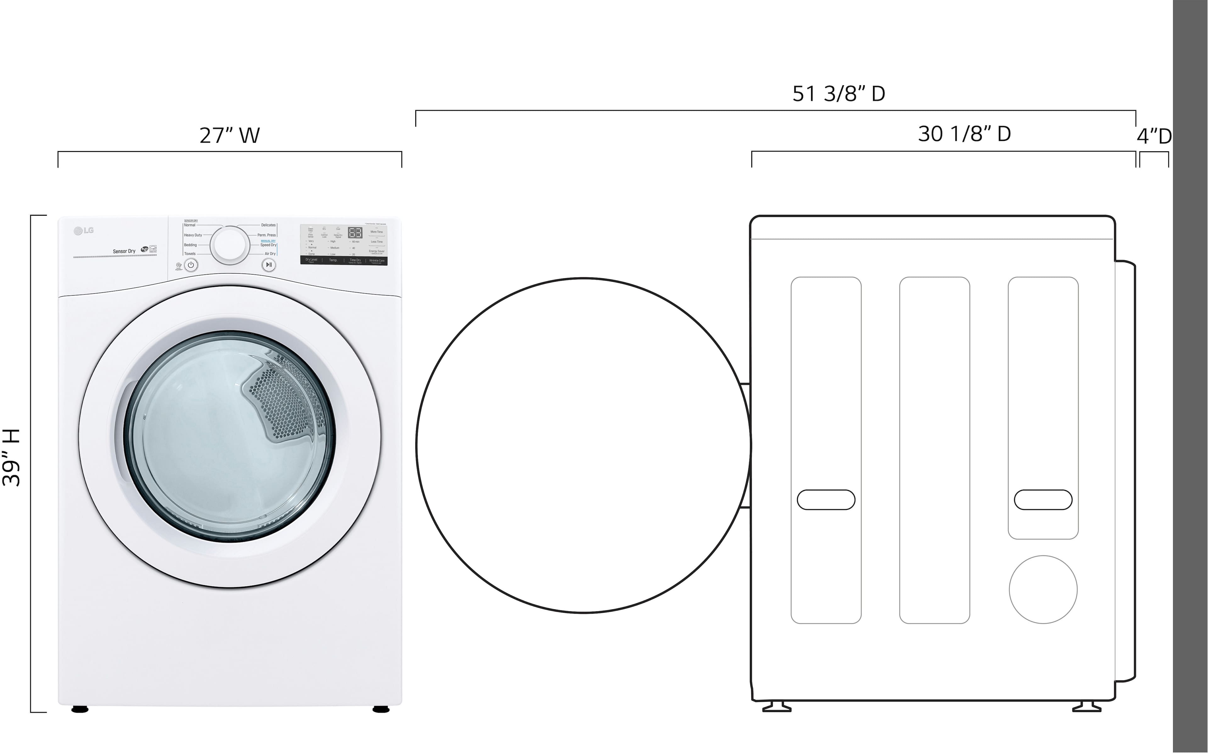 Left View: LG - 7.4 Cu. Ft. Stackable Gas Dryer with FlowSense - White