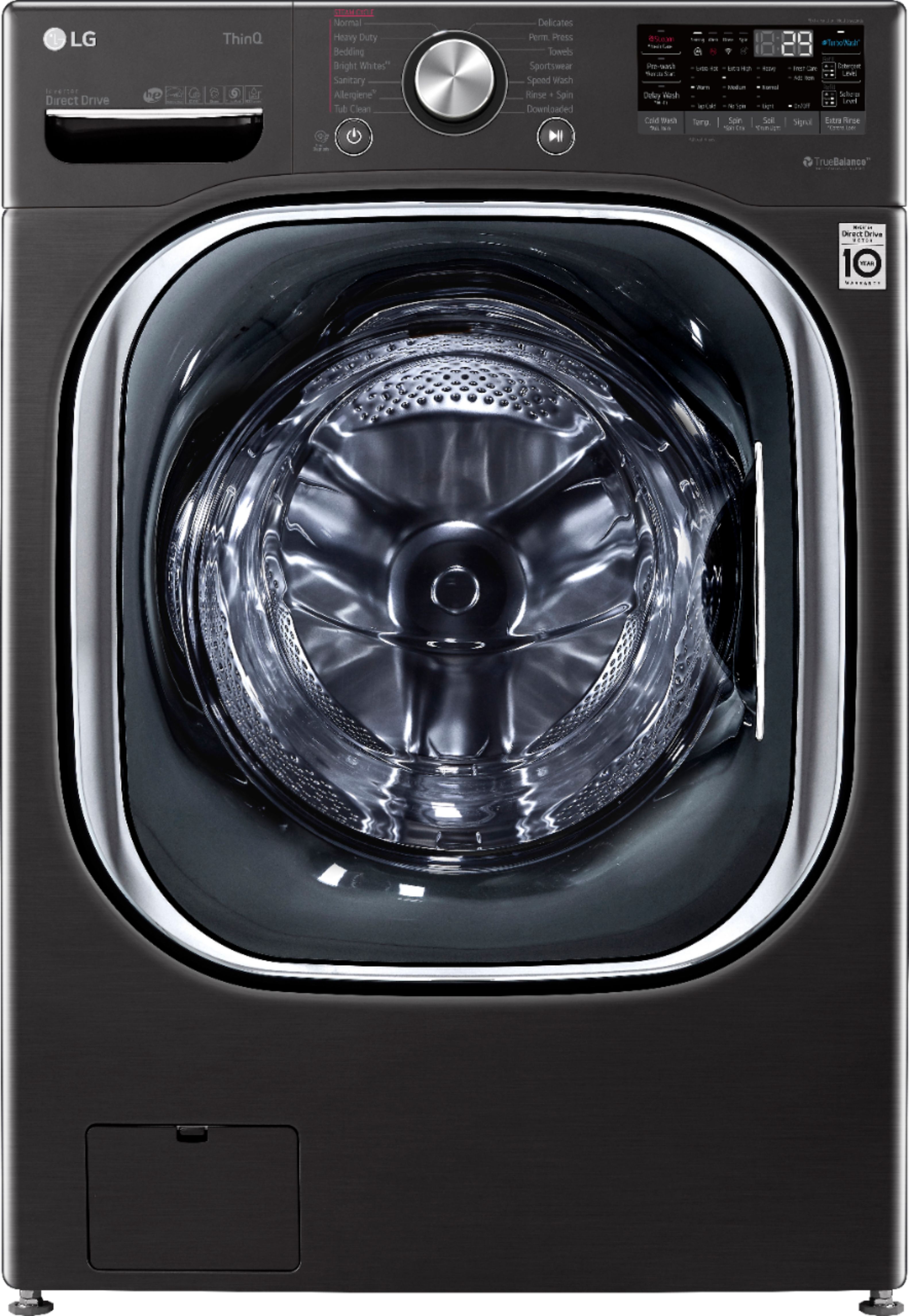 LG 5.0 Cu. Ft. High-Efficiency Stackable Smart Front Load Washer with Steam  and Built-In Intelligence Black Steel WM4500HBA - Best Buy