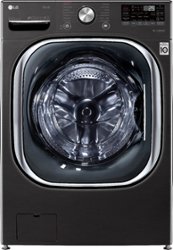 LG - 5.0 Cu. Ft. High-Efficiency Stackable Smart Front Load Washer with Steam and Built-In Intelligence - Black Steel - Front_Zoom
