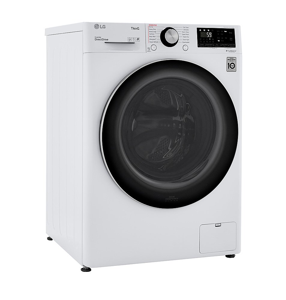 Zoom in on Angle Zoom. LG - 2.4 Cu. Ft. High-Efficiency Smart Front Load Washer and Electric Dryer Combo with Steam and Sensor Dry - White.
