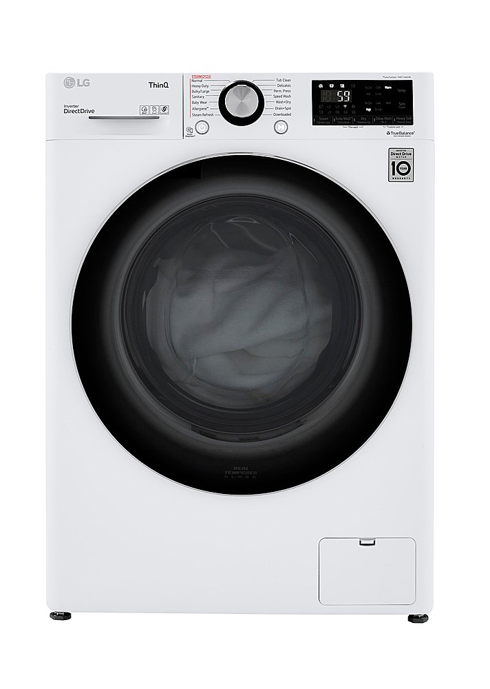 Zoom out on Front Zoom. LG - 2.4 Cu. Ft. High-Efficiency Smart Front Load Washer and Electric Dryer Combo with Steam and Sensor Dry - White.