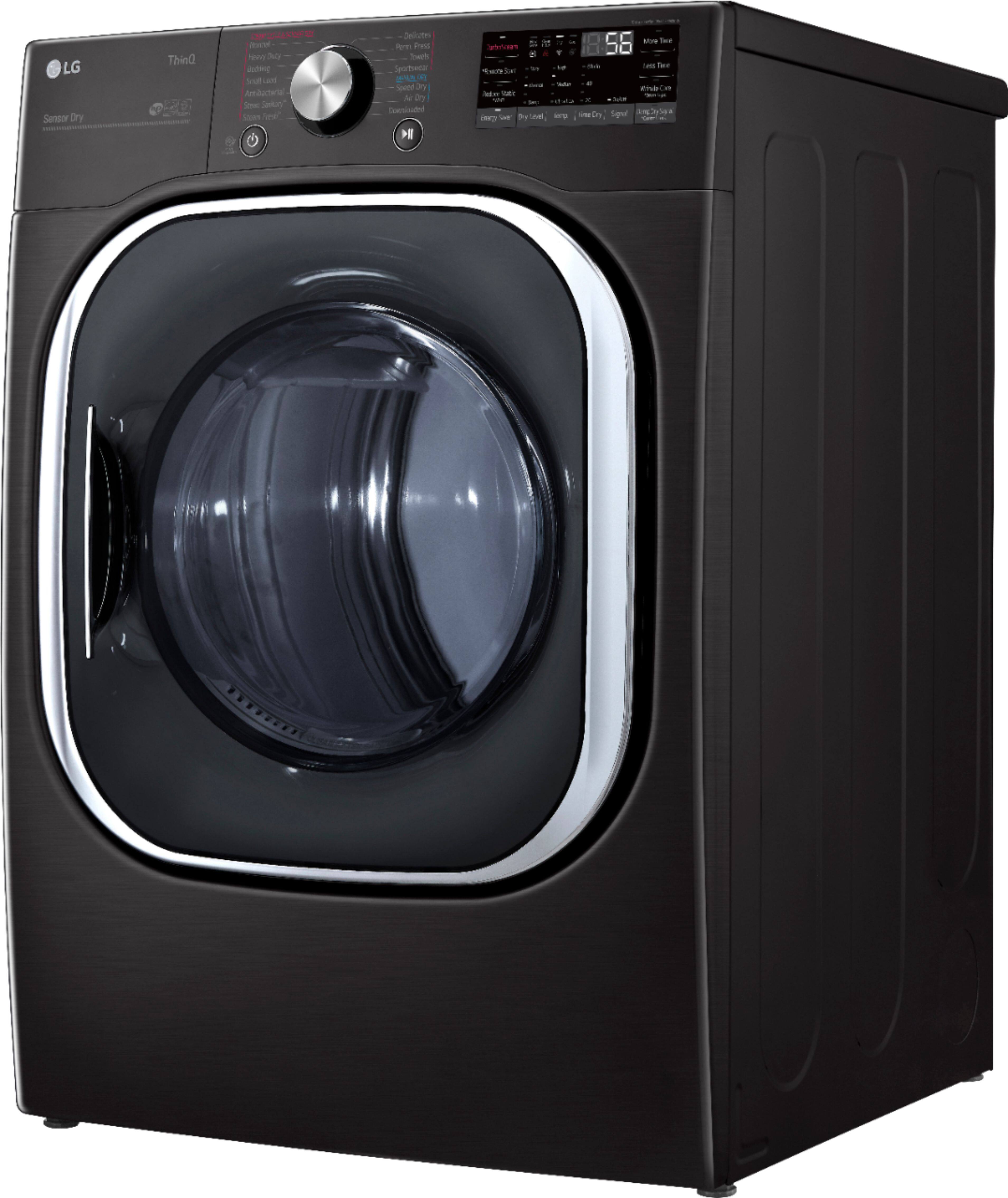 Left. LG - 7.4 Cu. Ft. Stackable Smart Electric Dryer with Steam and Built-In Intelligence - Black Steel.