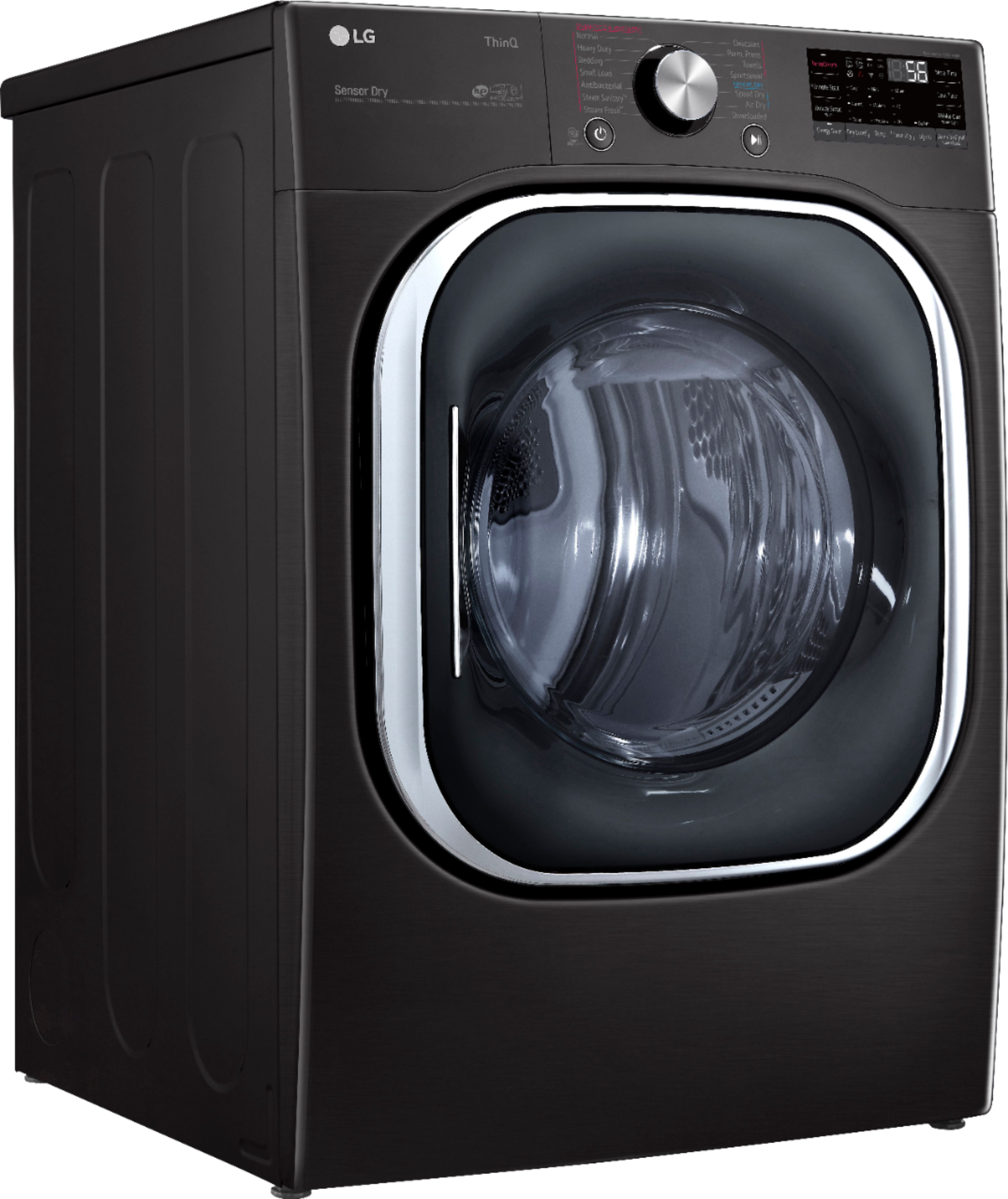 Angle View: LG - 7.4 Cu. Ft. Stackable Smart Gas Dryer with Steam and Built In Intelligence - Black steel