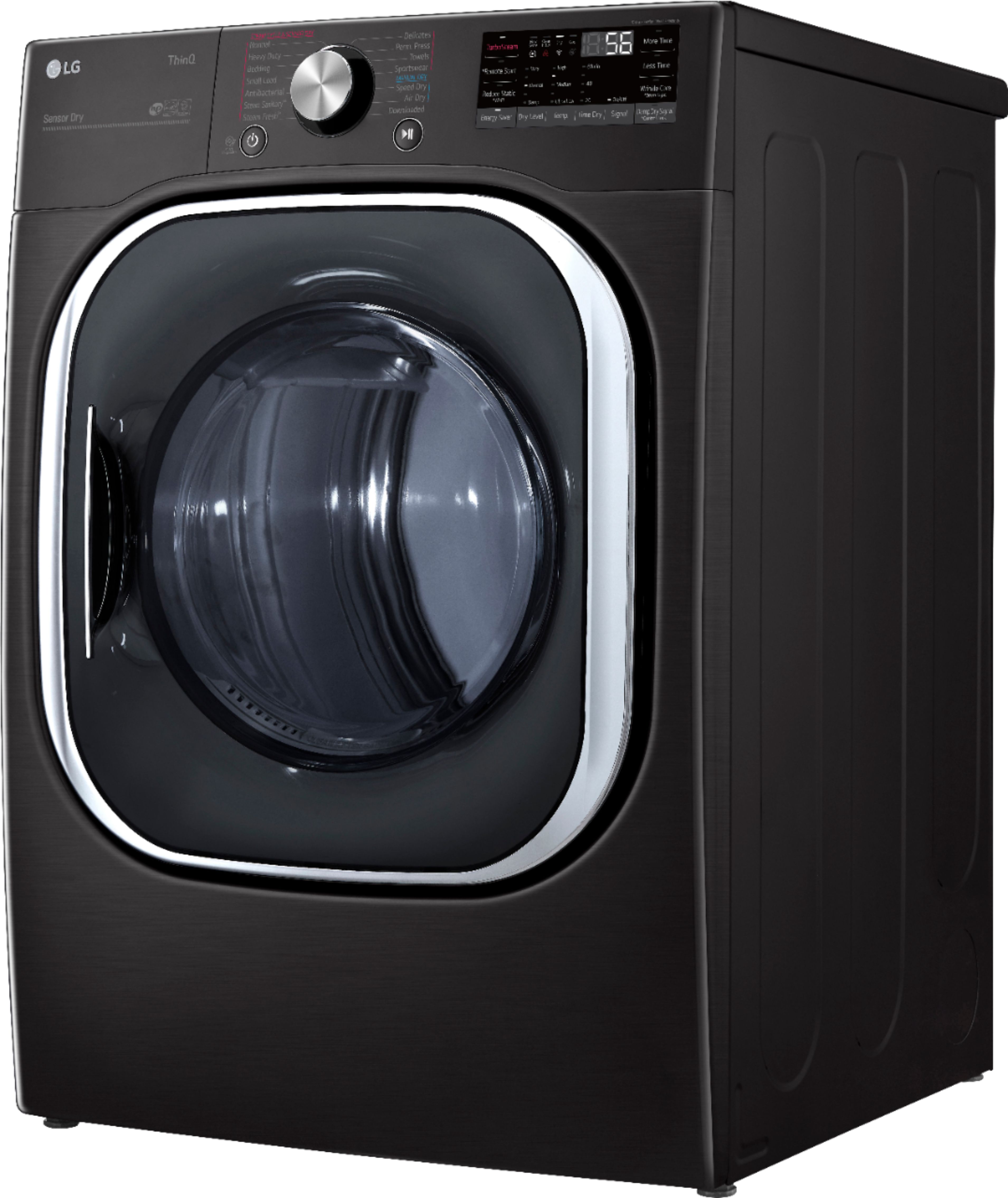 Left View: LG - 7.4 Cu. Ft. Stackable Smart Gas Dryer with Steam and Built In Intelligence - Black steel