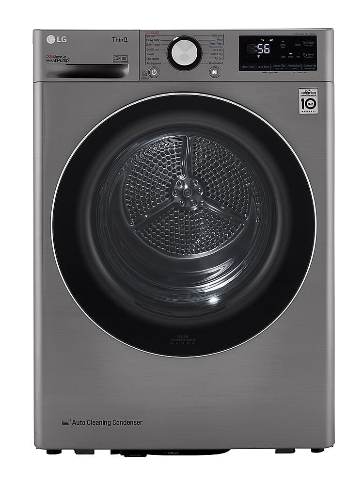 Front. LG - 4.2 Cu. Ft. Stackable Smart Electric Dryer with Dual Inverter HeatPump - Graphite Steel.