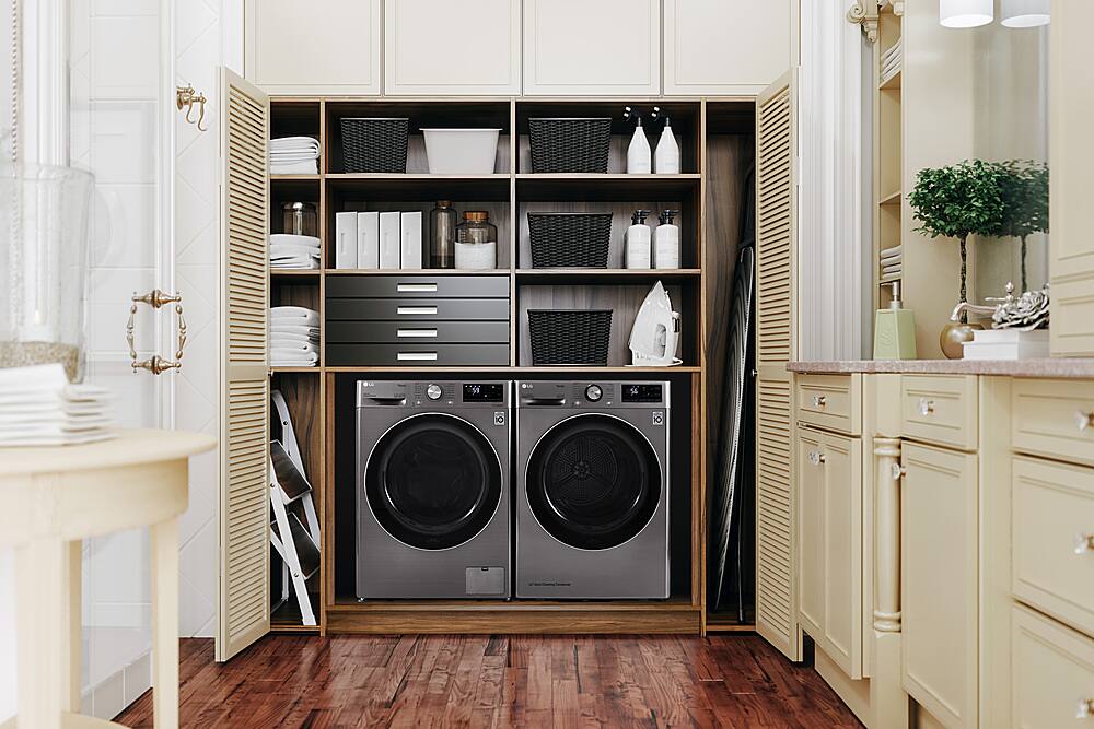 Alt View 29. LG - 4.2 Cu. Ft. Stackable Smart Electric Dryer with Dual Inverter HeatPump - Graphite Steel.