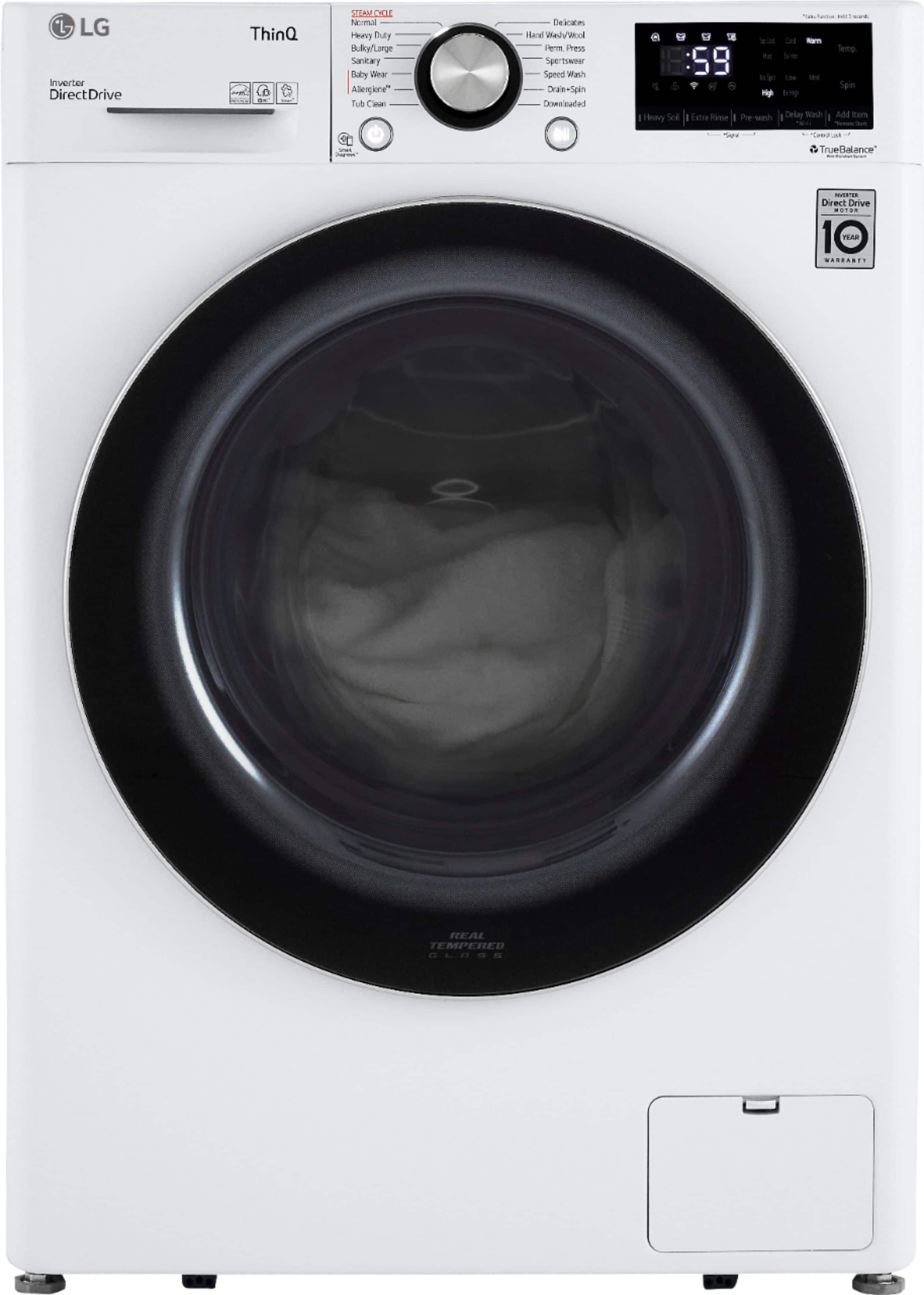 Front. LG - 2.4 Cu. Ft. High-Efficiency Stackable Smart Front Load Washer with Steam and Built-In Intelligence - White.