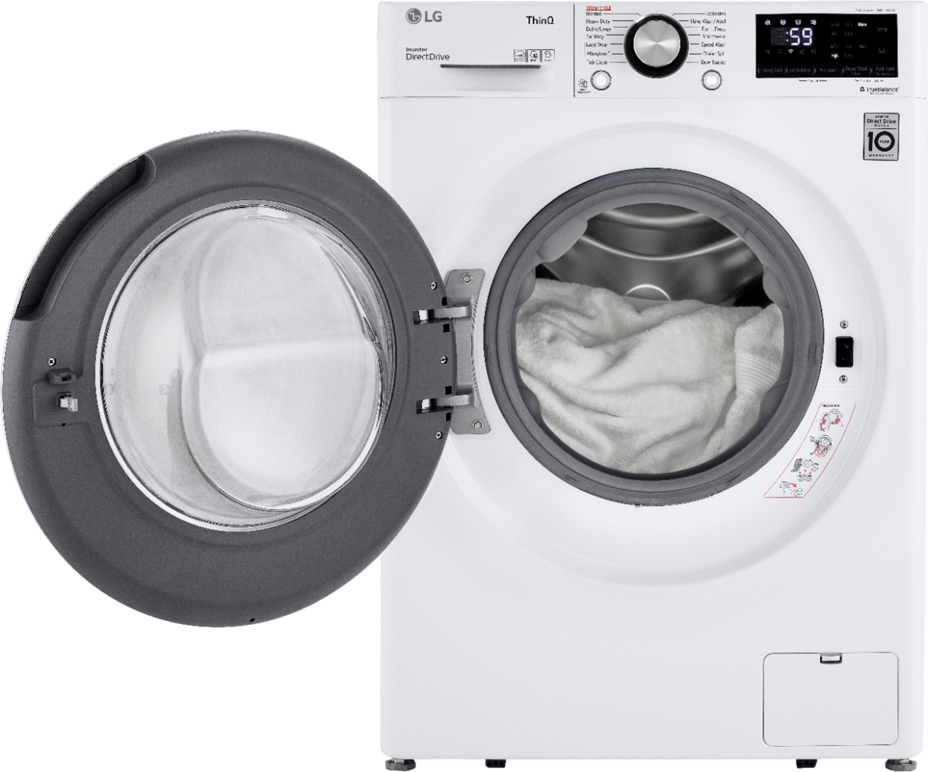 Left View: LG - 2.4 Cu. Ft. Compact Smart Front Load Washer with Built-In Intelligence - White