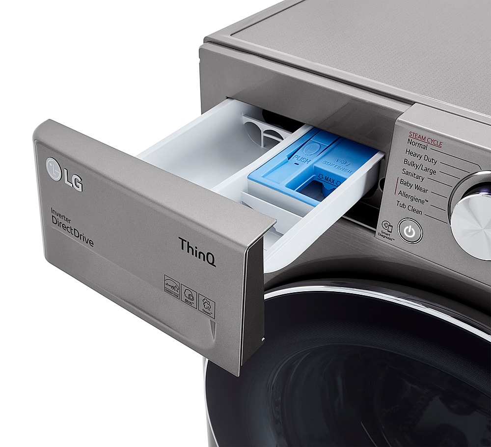 Alt View 18. LG - 2.4 Cu. Ft. High-Efficiency Stackable Smart Front Load Washer with Steam and Built-In Intelligence - Graphite Steel.