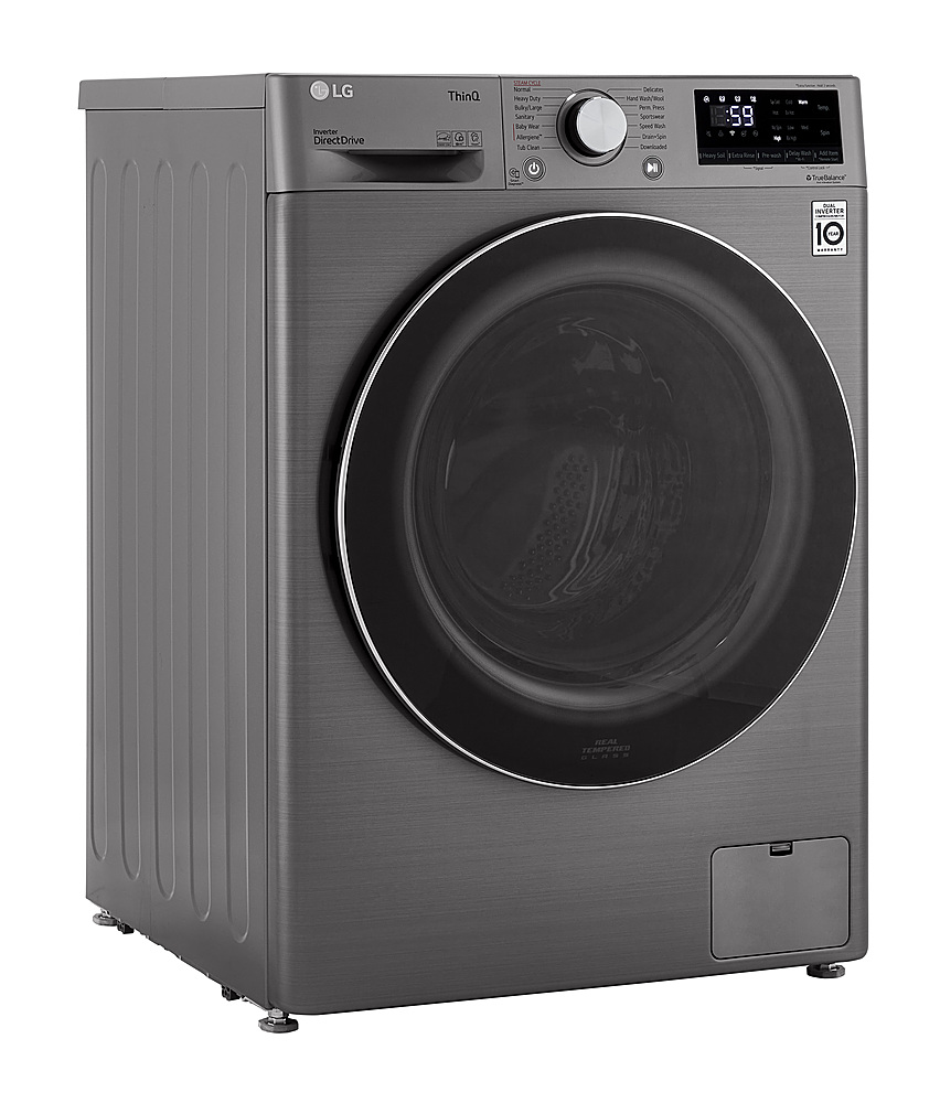 Left View: LG - 2.4 Cu. Ft. Compact Smart Front Load Washer with Built-In Intelligence - Graphite steel