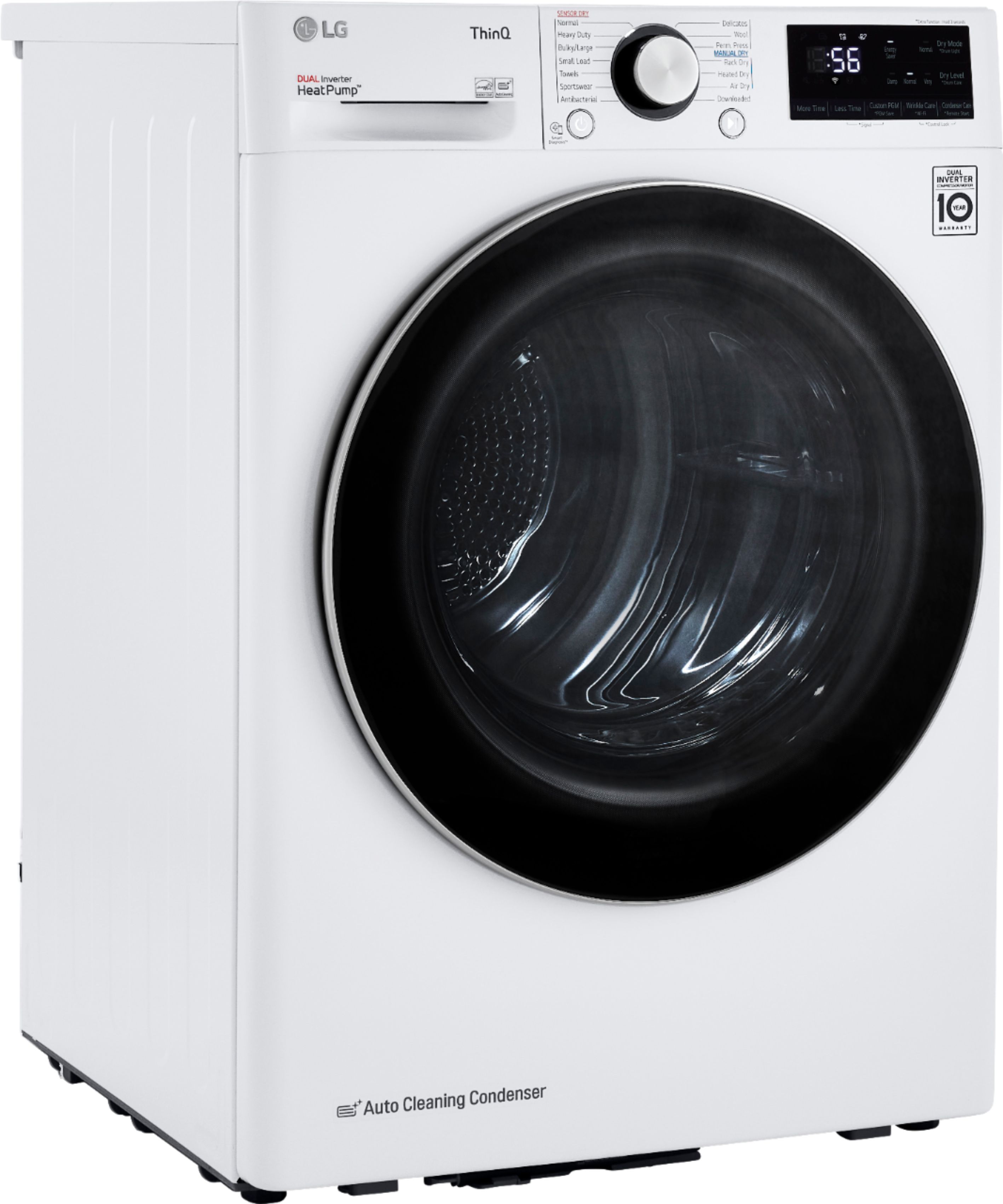 Angle View: LG - 4.2 cu ft Stackable Electric Dryer with Dual Inverter HeatPump - White