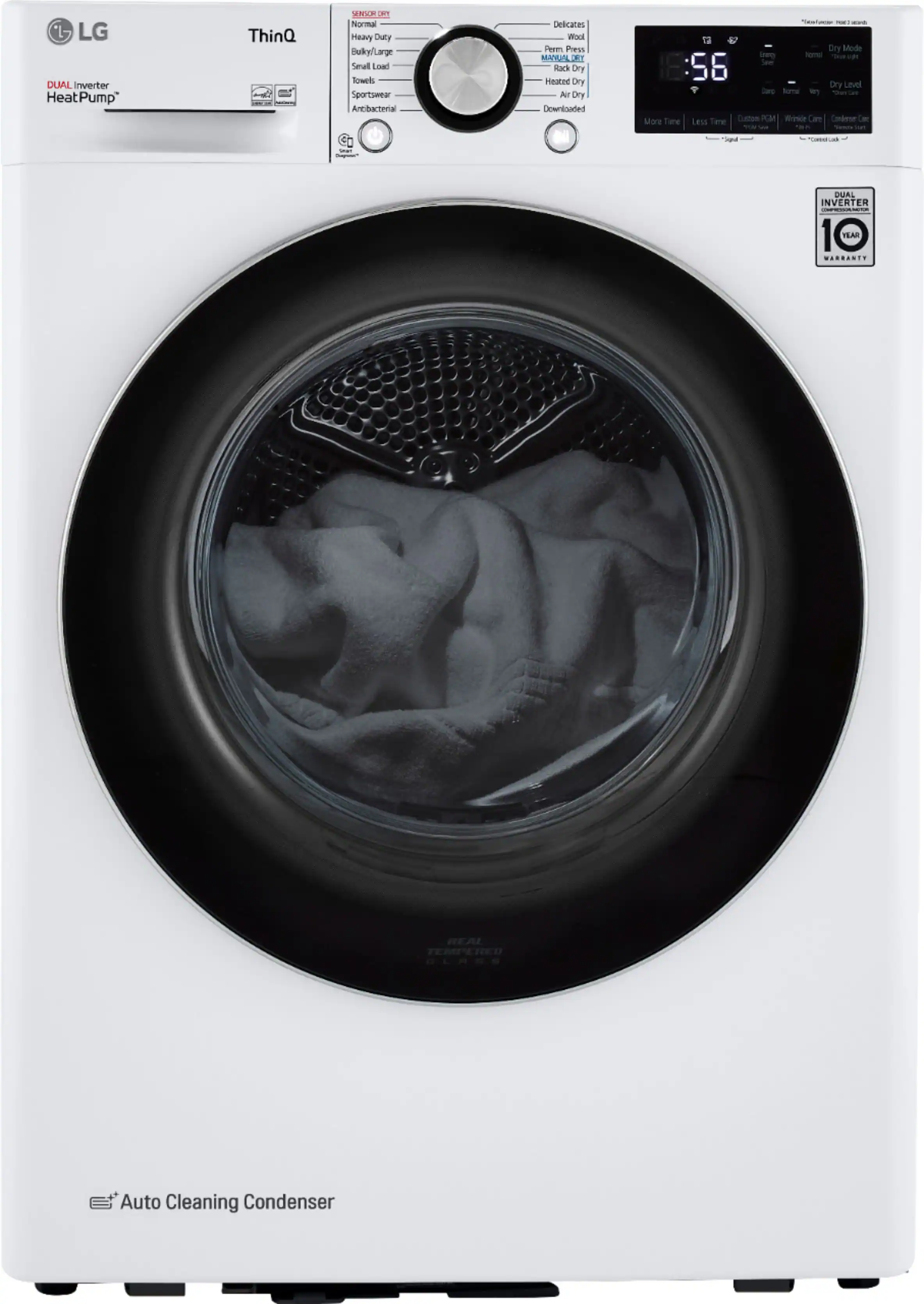 Front. LG - 4.2 Cu. Ft. Stackable Smart Electric Dryer with Dual Inverter HeatPump - White.