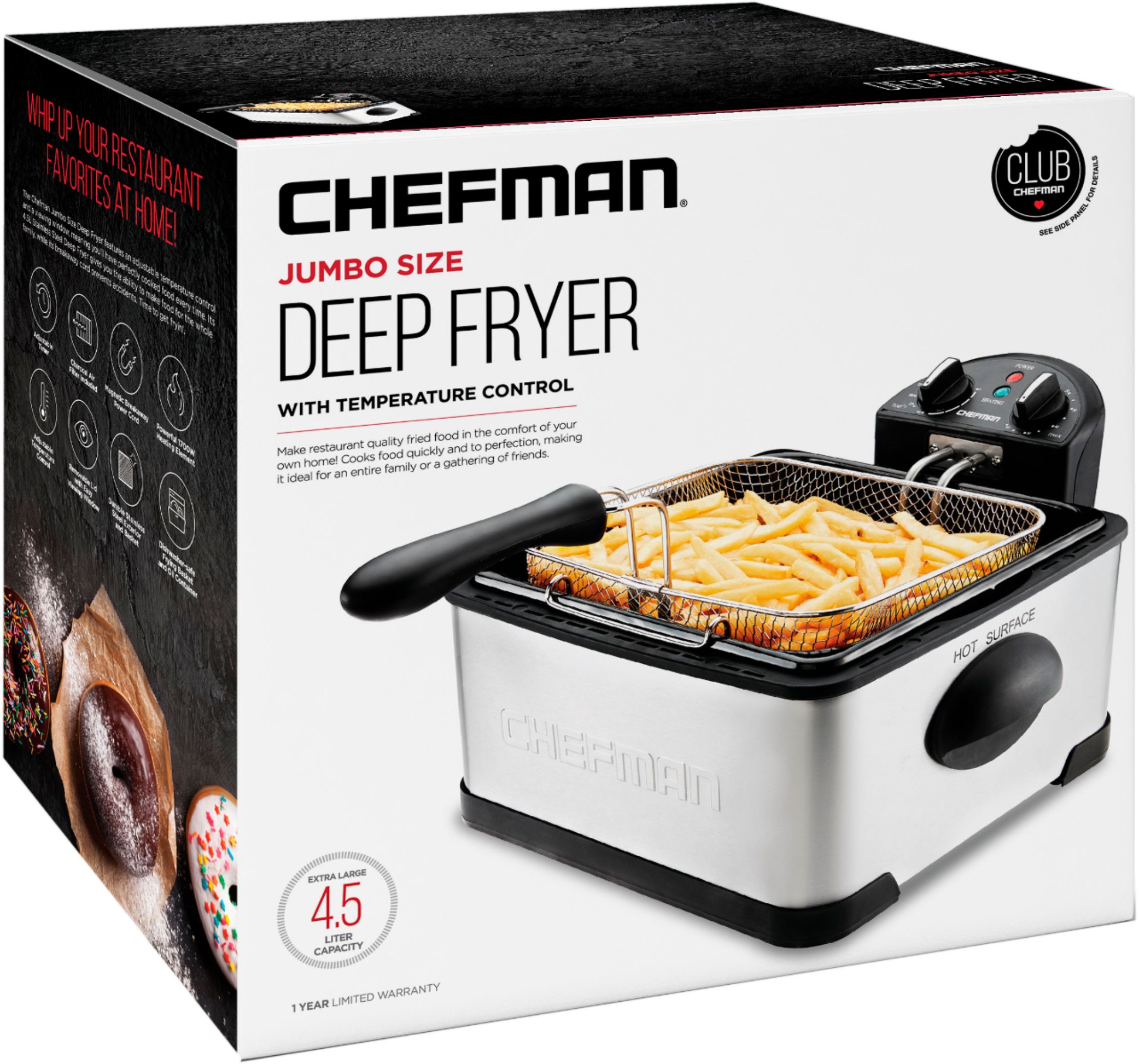 Chefman 4.5 Liter Deep Fryer w/Basket Strainer, XL Jumbo Size, Adjustable  Temperature & Timer, Perfect for Fried Chicken, Shrimp, French Fries for  Sale in Irving, TX - OfferUp