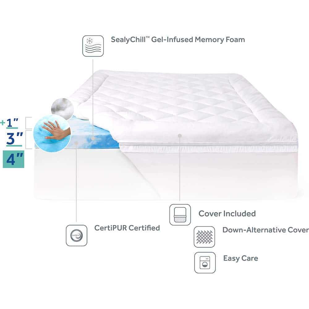 Alt View 18. Sealy - 3 + 1 Memory Foam Topper with Fiber Fill Cover - Queen - Blue.