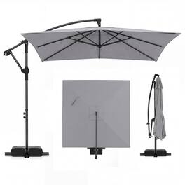 Costway - 8 x 8 FT Offset Cantilever Patio Umbrella Square Hanging Outdoor Market Umbrella - Gray