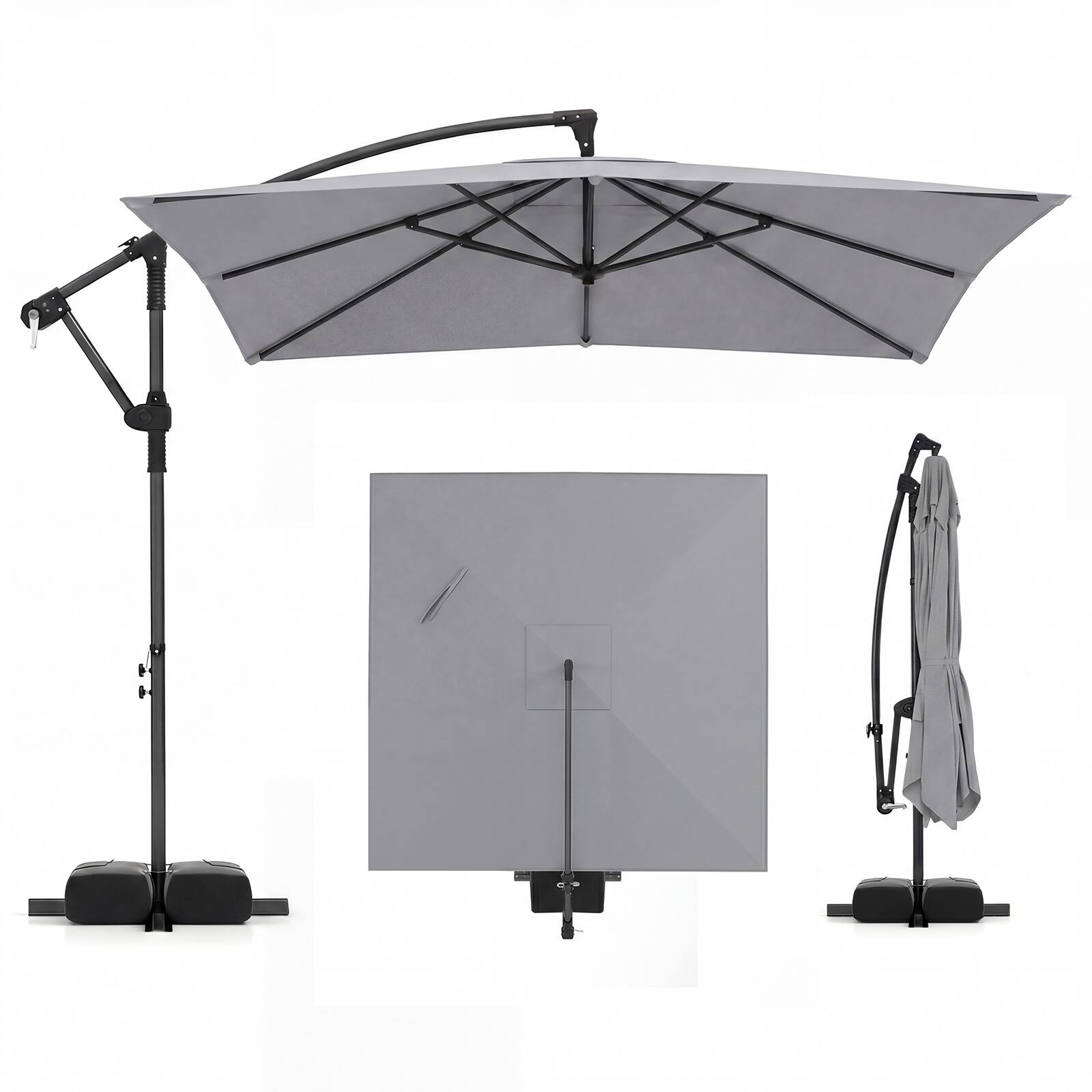 Front. Costway - Costway 8 x 8 FT Offset Cantilever Patio Umbrella Square Hanging Outdoor Market Umbrella - Gray.