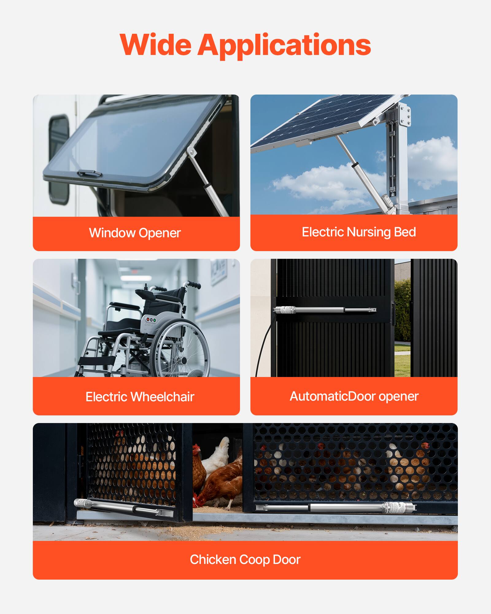 Wide Applications

- Window Opener
- Electric Nursing Bed
- Electric Wheelchair
- Automatic Door Opener
- Chicken Coop Door