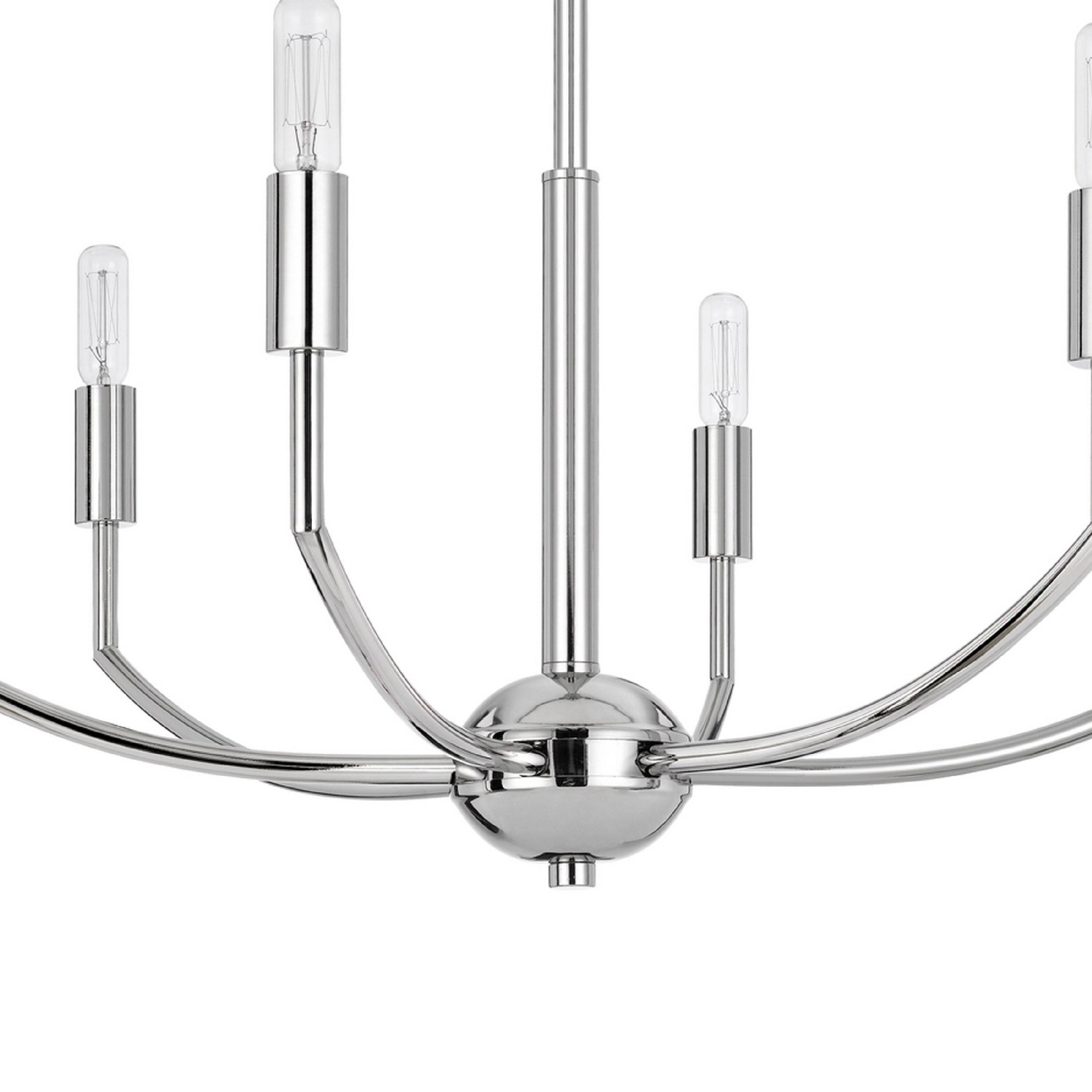 Alt View 2. Manhattan Lane - Kera 6 Light Candelabra Chandelier, 26 Inch XL Modern Chrome Metal - Chrome.