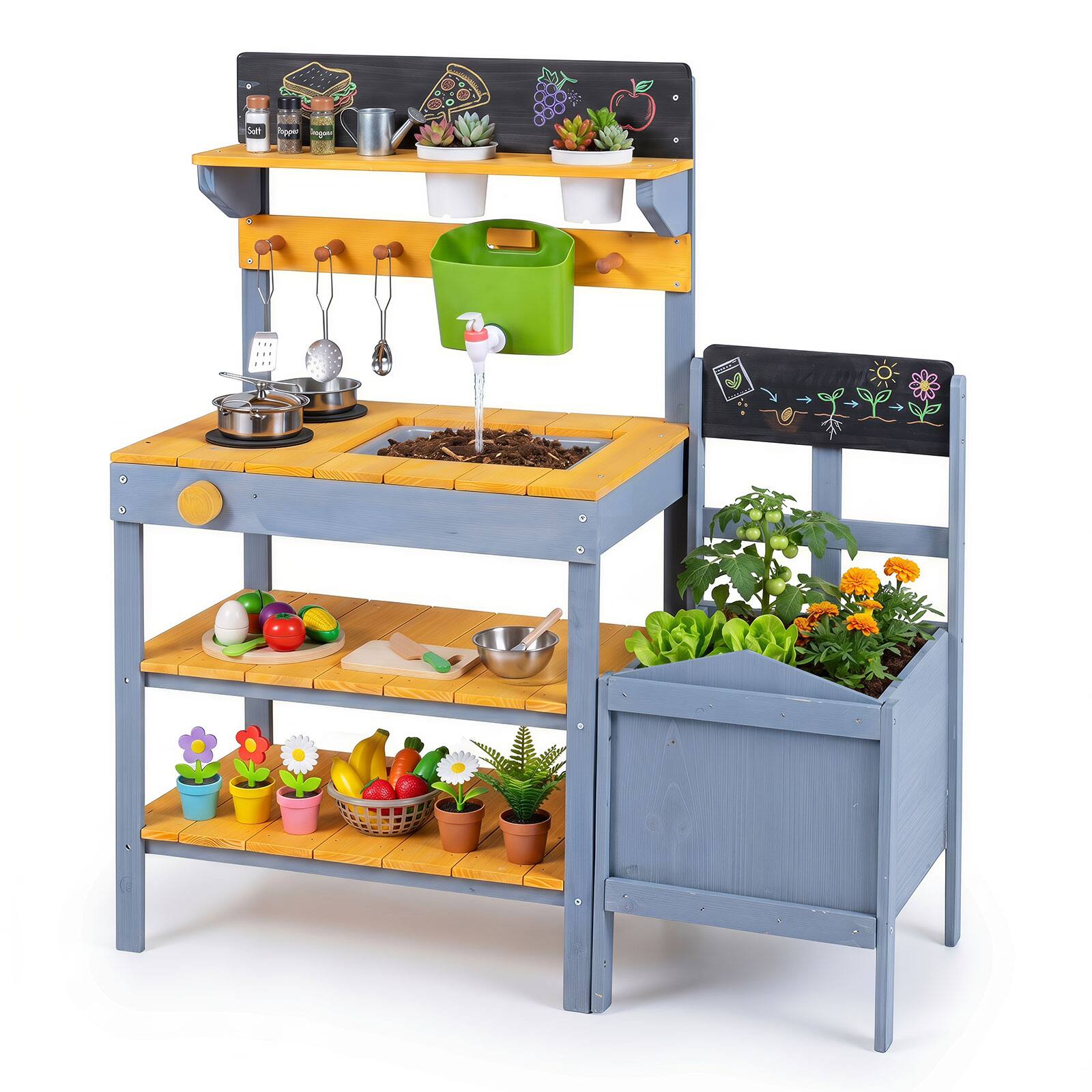 Alt View 9. Gymax - Gymax Mud Kitchen Set for Kids w/ Running Water Reservoir Sink Kitchen Utensils - Yellow.