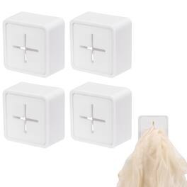 Unique Bargains - 4pcs Push Towel Hooks, Square Adhesive Dish Towel Hook, Easy Wall Mount Holder for Kitchen Bathroom Hand Towels - White