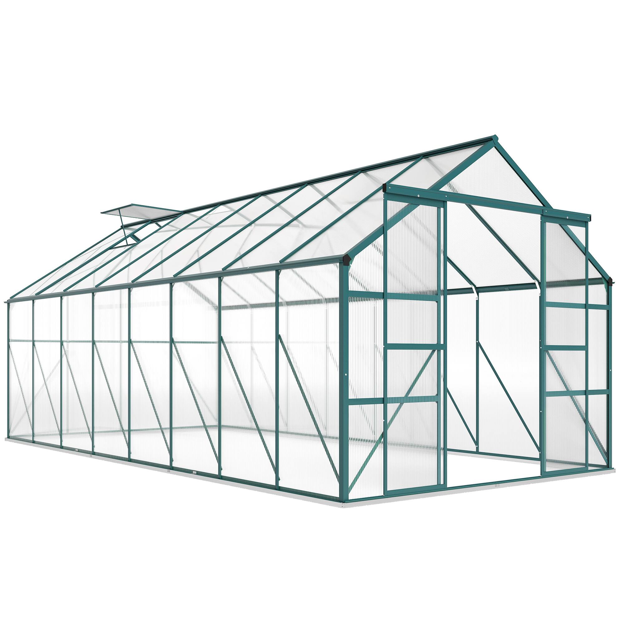 Front. Outsunny - 16' x 8' Aluminum Greenhouse Polycarbonate Walk-in Garden Greenhouse Kit with Adjustable Roof Vent.