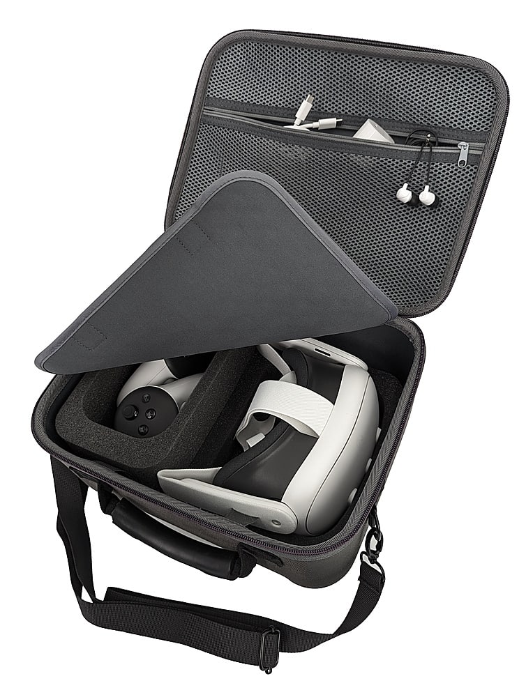 Left. CASEMATIX - Custom Protective Case with Shoulder Strap for Meta Quest 3 and 2 VR Headsets and Accessories - Gray.