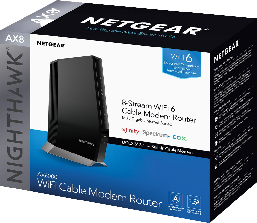 NETGEAR Nighthawk AX6000 Wi-Fi 6 Router with DOCIS 3.1 Cable Modem Black  CAX80-100NAS - Best Buy