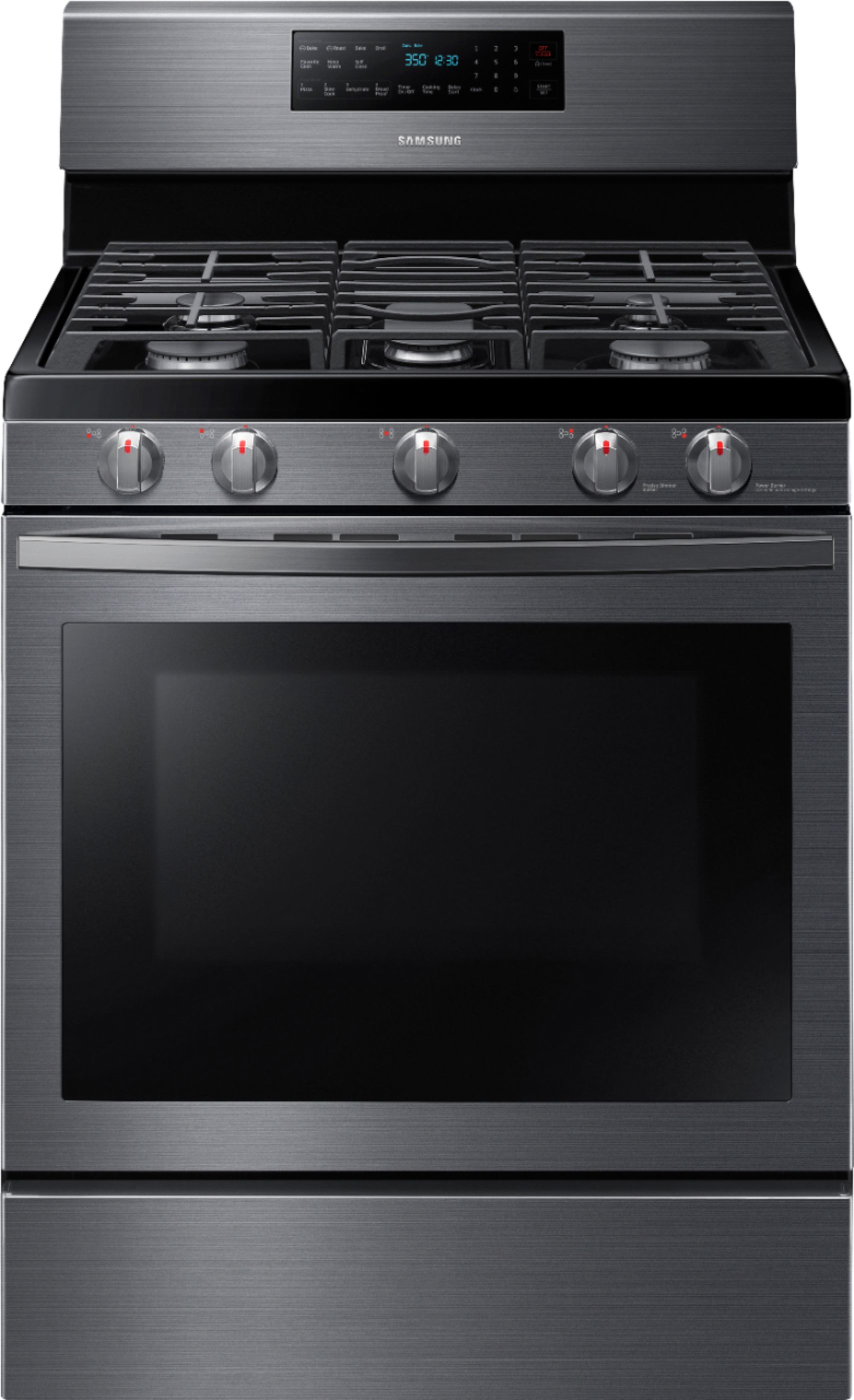 Samsung – 5.8 Cu. Ft. Freestanding Gas Convection Range with Self-High Heat Cleaning – Black stainless steel
