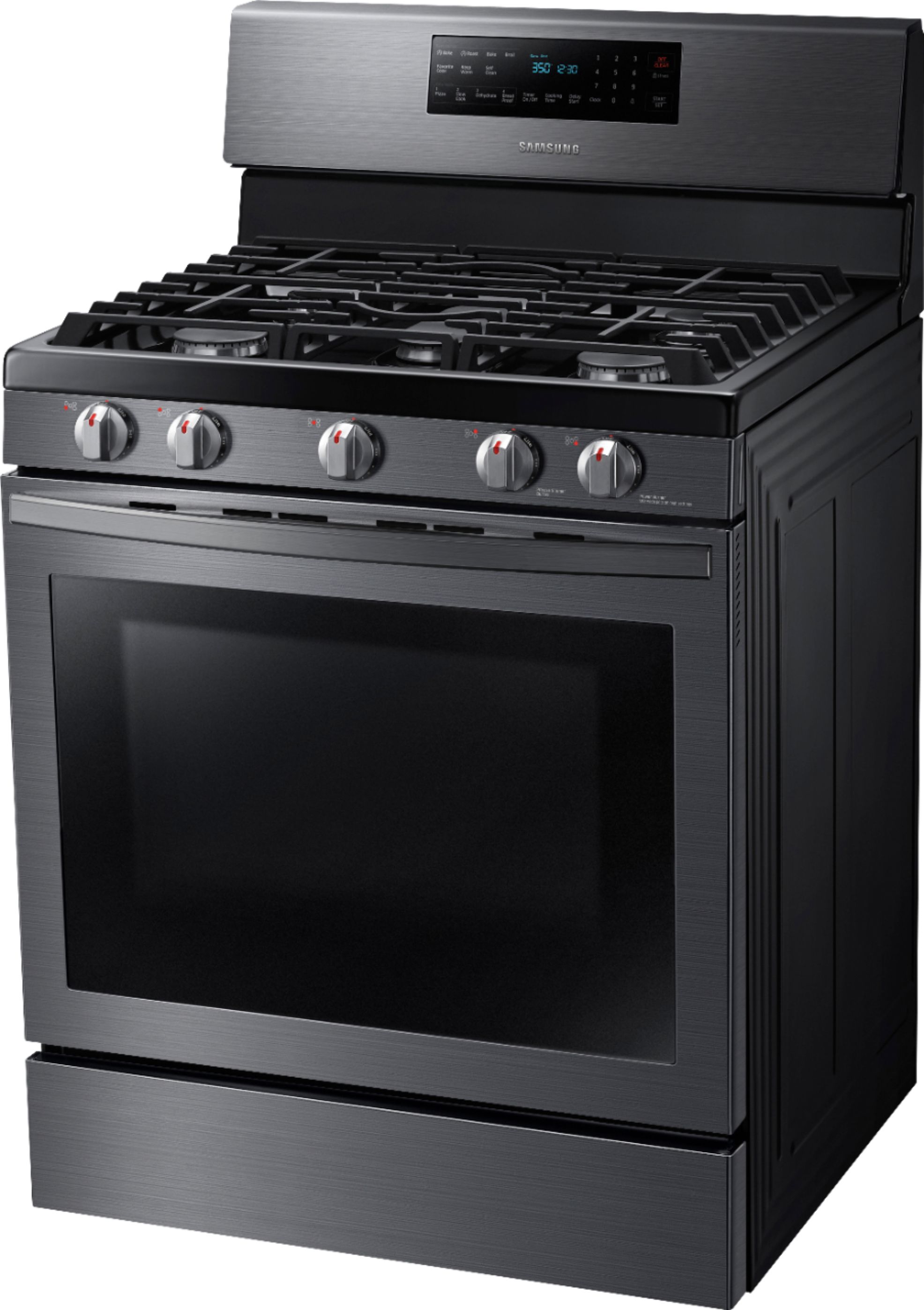 Left View: Samsung - 5.8 Cu. Ft. Freestanding Gas Convection Range with Self-High Heat Cleaning - Black Stainless Steel