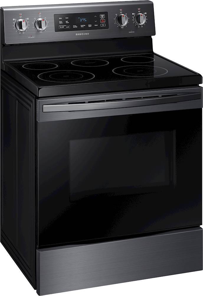 Angle View: Samsung - 5.9 cu. ft. Freestanding Electric Range with Self-Cleaning - Black Stainless Steel