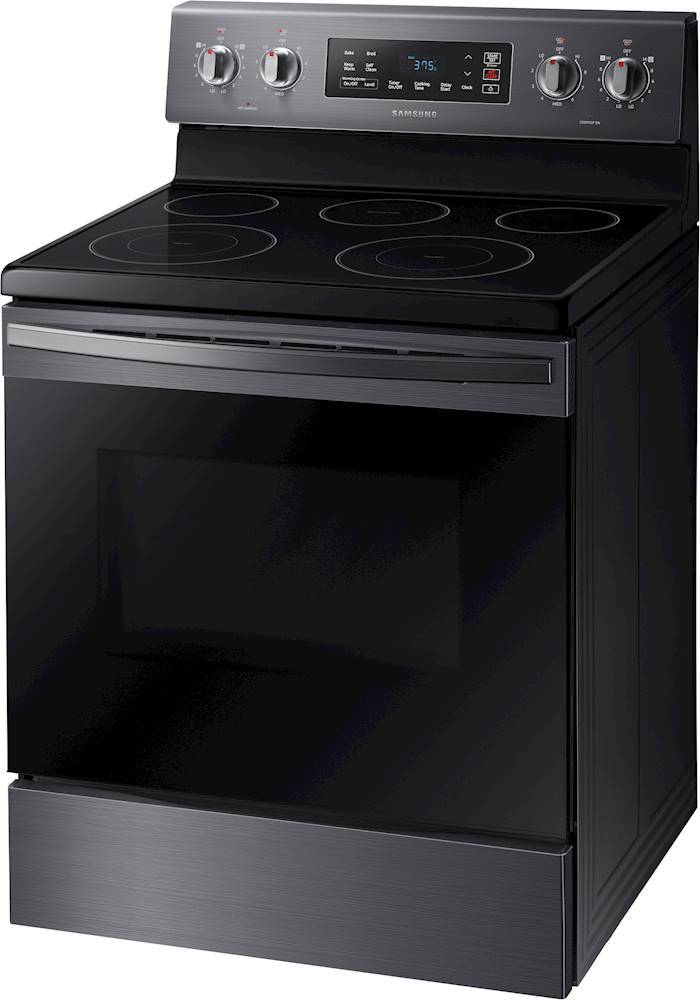Left View: Samsung - 5.9 cu. ft. Freestanding Electric Range with Self-Cleaning - Black Stainless Steel