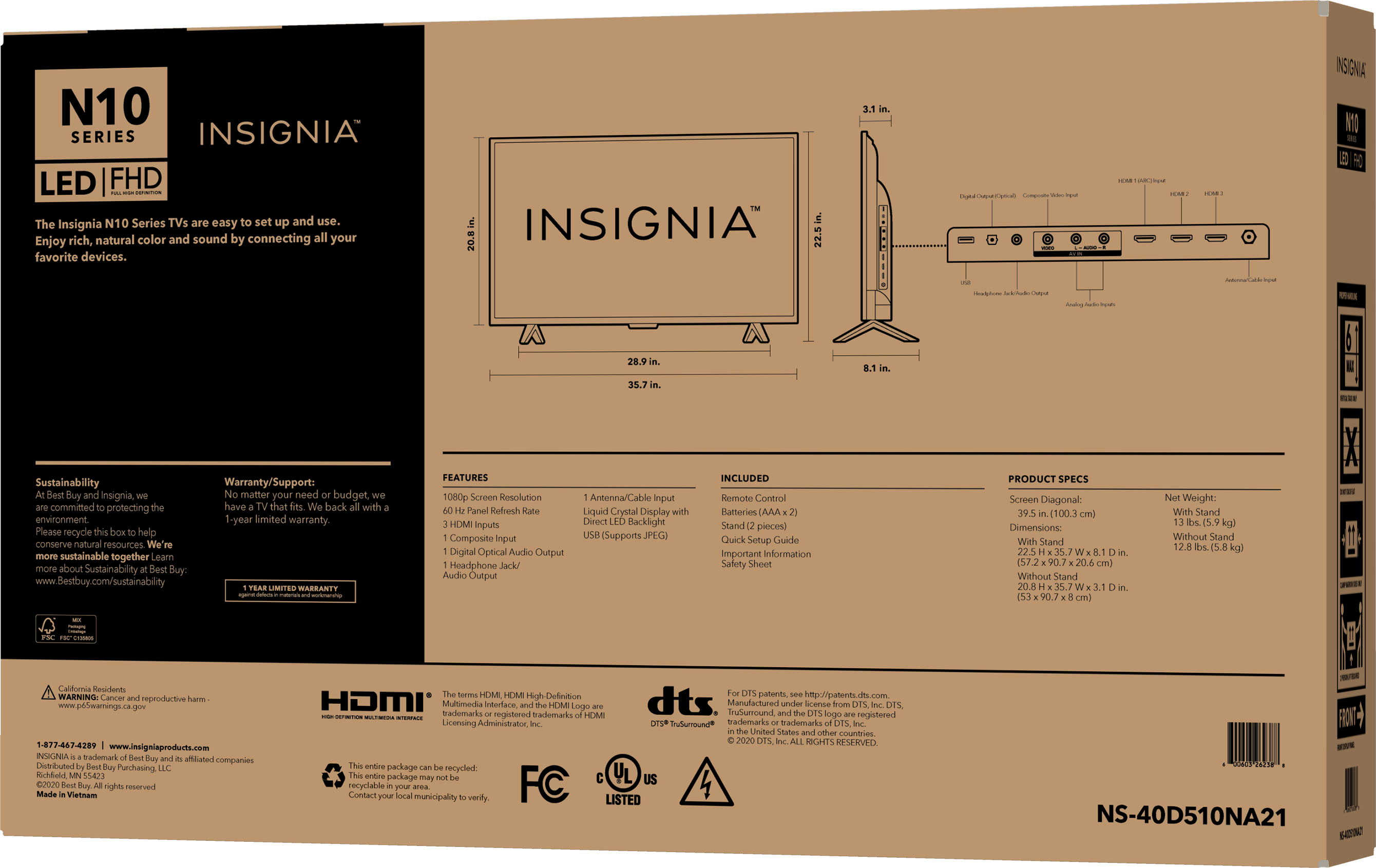 Insignia™ 40" N10 Series LED Full TV NS-40D510NA21 -