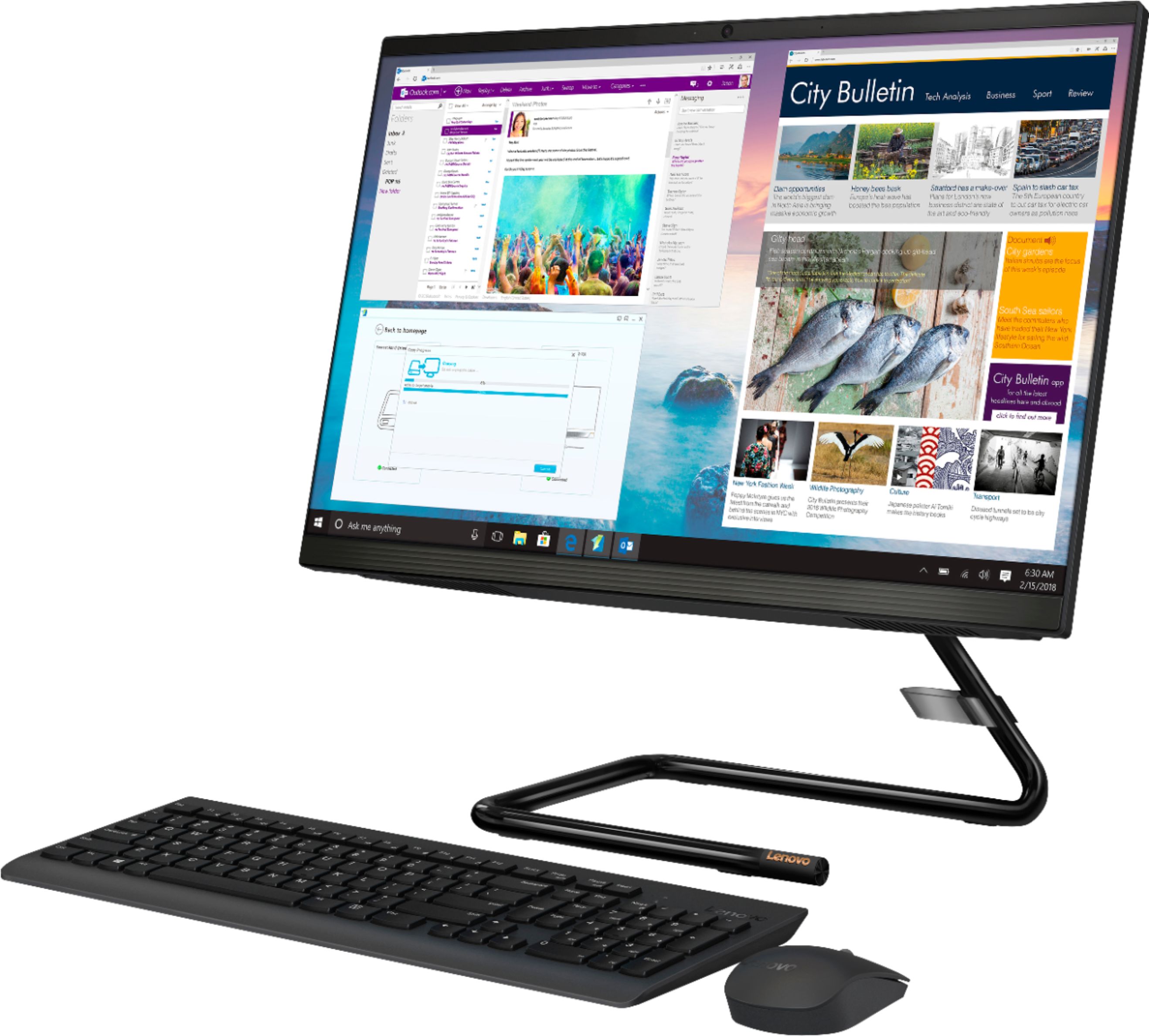 Left View: Lenovo - IdeaCentre A340-22IGM 21.5" Touch-Screen All-In-One - Intel Pentium Silver - 8GB Memory - 1TB HDD - Business Black