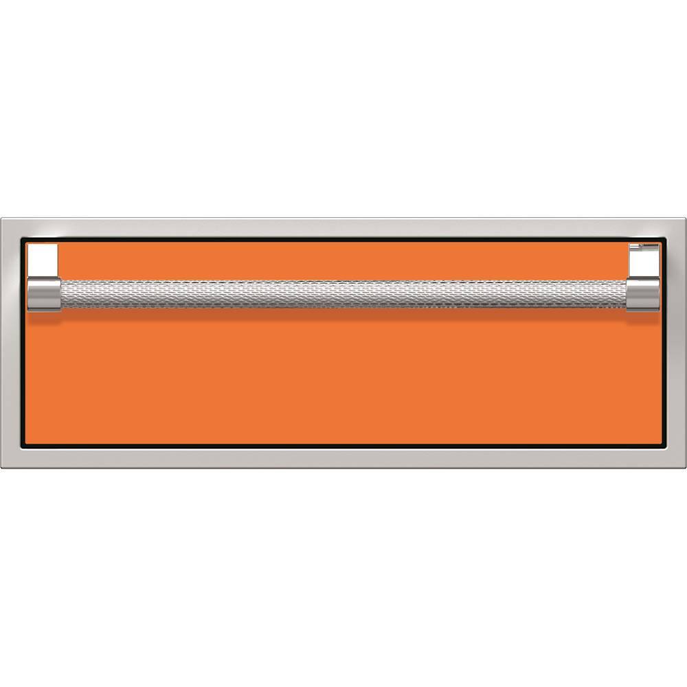 Angle. Hestan - AGSR Series 30" Outdoor Single Storage Drawer - Orange.