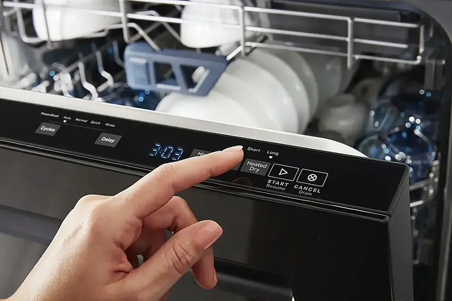 The text on the image is:

"Auto Normal Quick Rinse Cycles Delay 3:03 Hi Short Long Heated Dry X START S Resume CANCEL Drain"

The corrected text should be:

"Auto Normal Quick Rinse Cycles Delay 3:03 Hi Short Long Heated Dry X START S Resume CANCEL Drain"