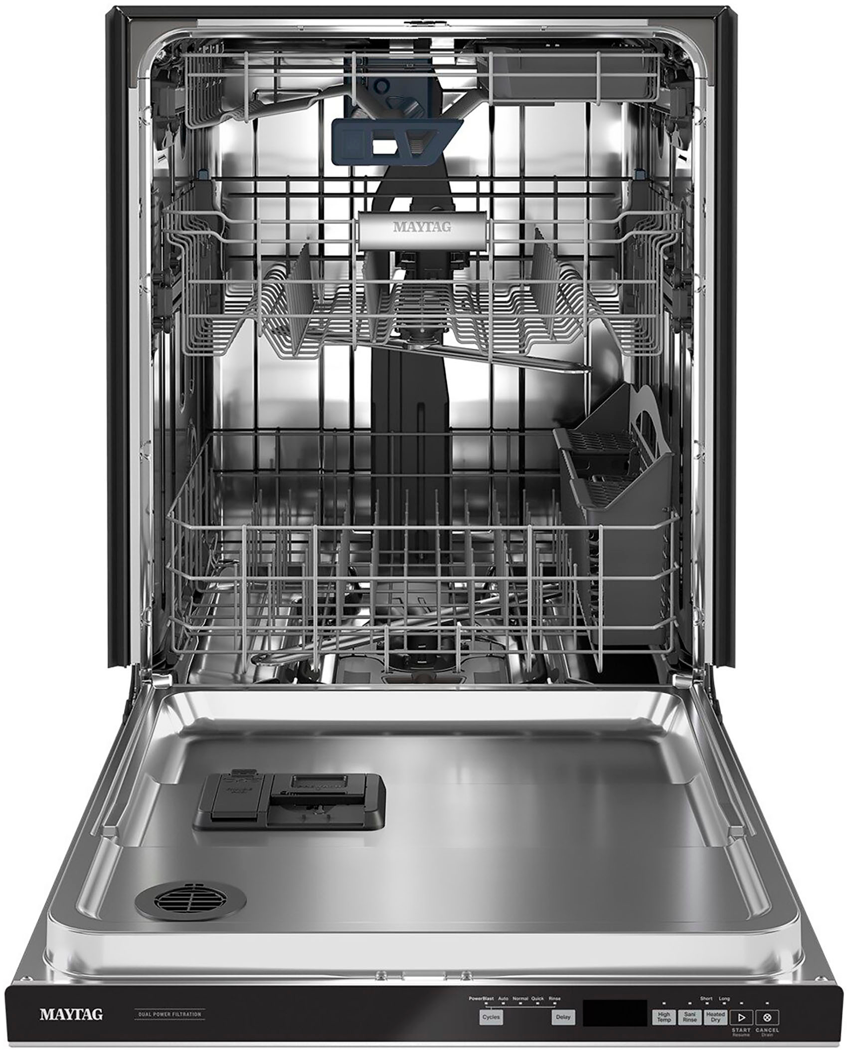 Angle View: Maytag - Top Control Built-In Dishwasher with Stainless Steel Tub, Dual Power Filtration, 3rd Rack, 47dBA - Stainless Steel