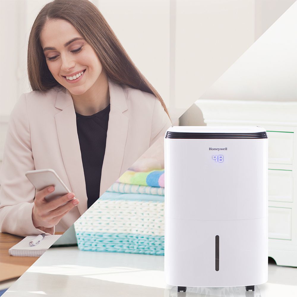 Zoom in on Alt View Zoom 11. Honeywell - Smart WiFi Energy Star Dehumidifier for Basements & Rooms Up to 4000 Sq.Ft. with Alexa Voice Control & Anti-Spill Design - White.