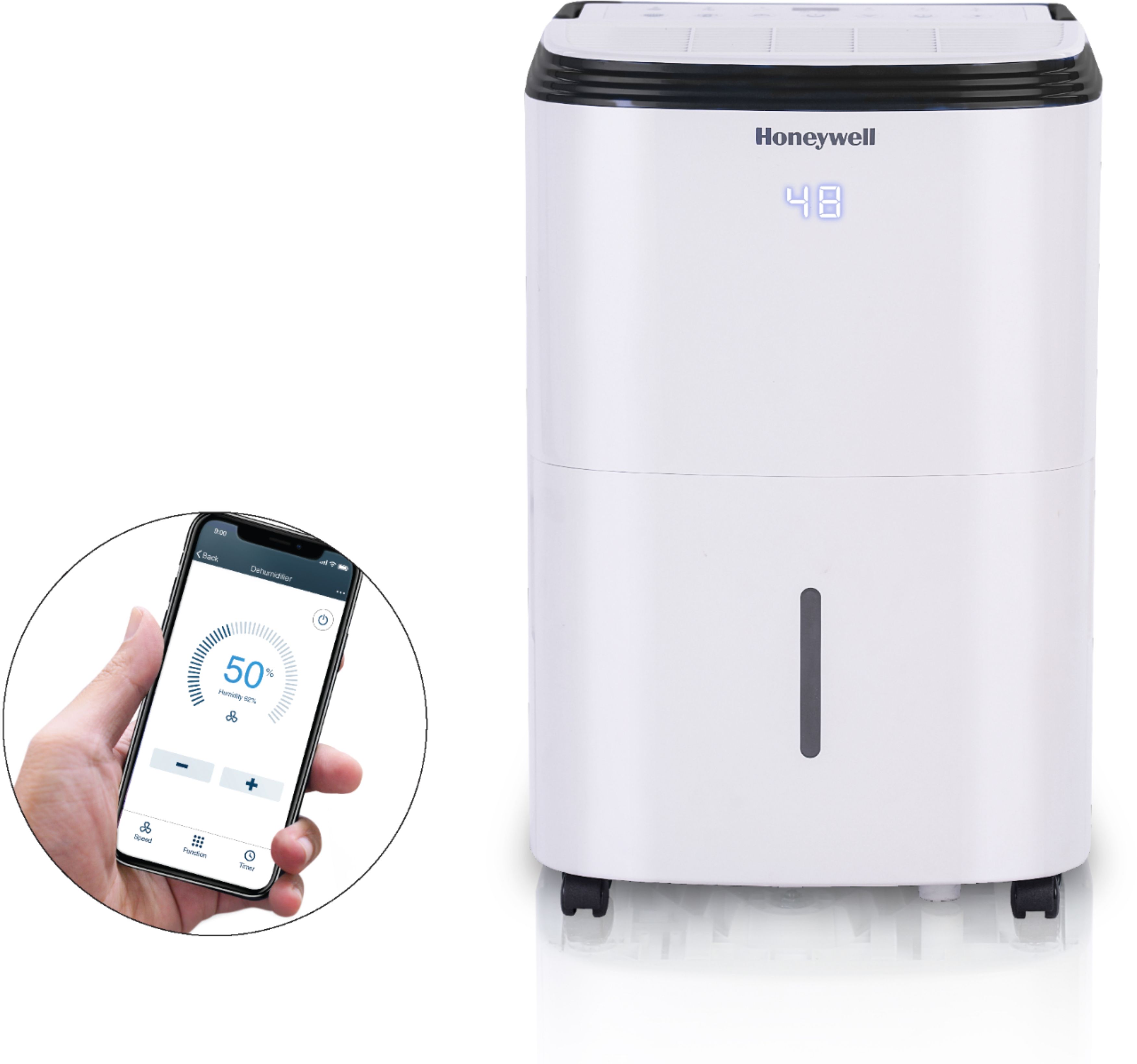 Zoom in on Alt View Zoom 13. Honeywell - Smart WiFi Energy Star Dehumidifier for Basements & Rooms Up to 4000 Sq.Ft. with Alexa Voice Control & Anti-Spill Design - White.