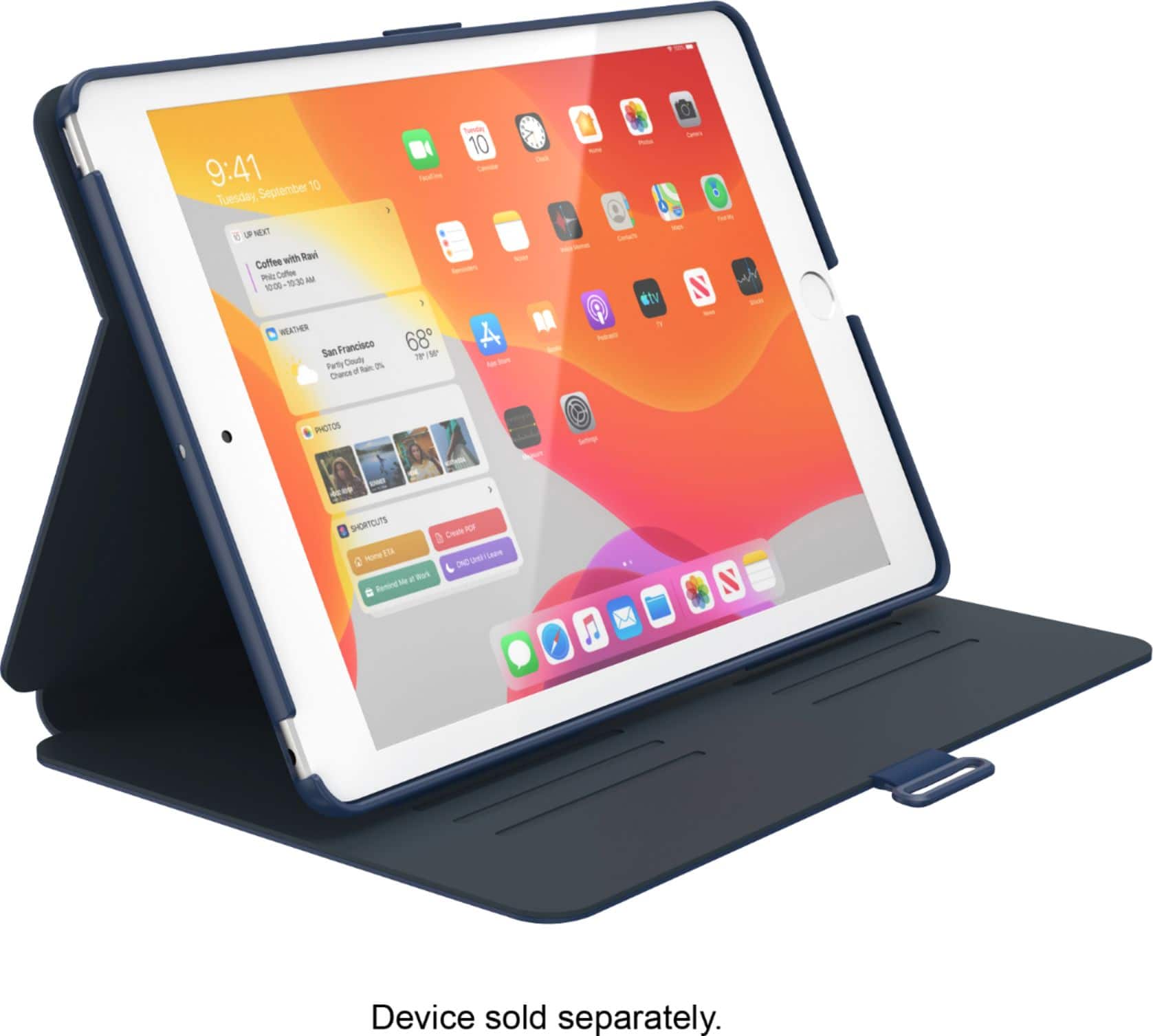 Angle. Speck - Balance Folio Case for Apple® iPad® 10.2" (7th Gen 2019 & 8th Gen 2020) - Coastal Blue/Charcoal Grey.
