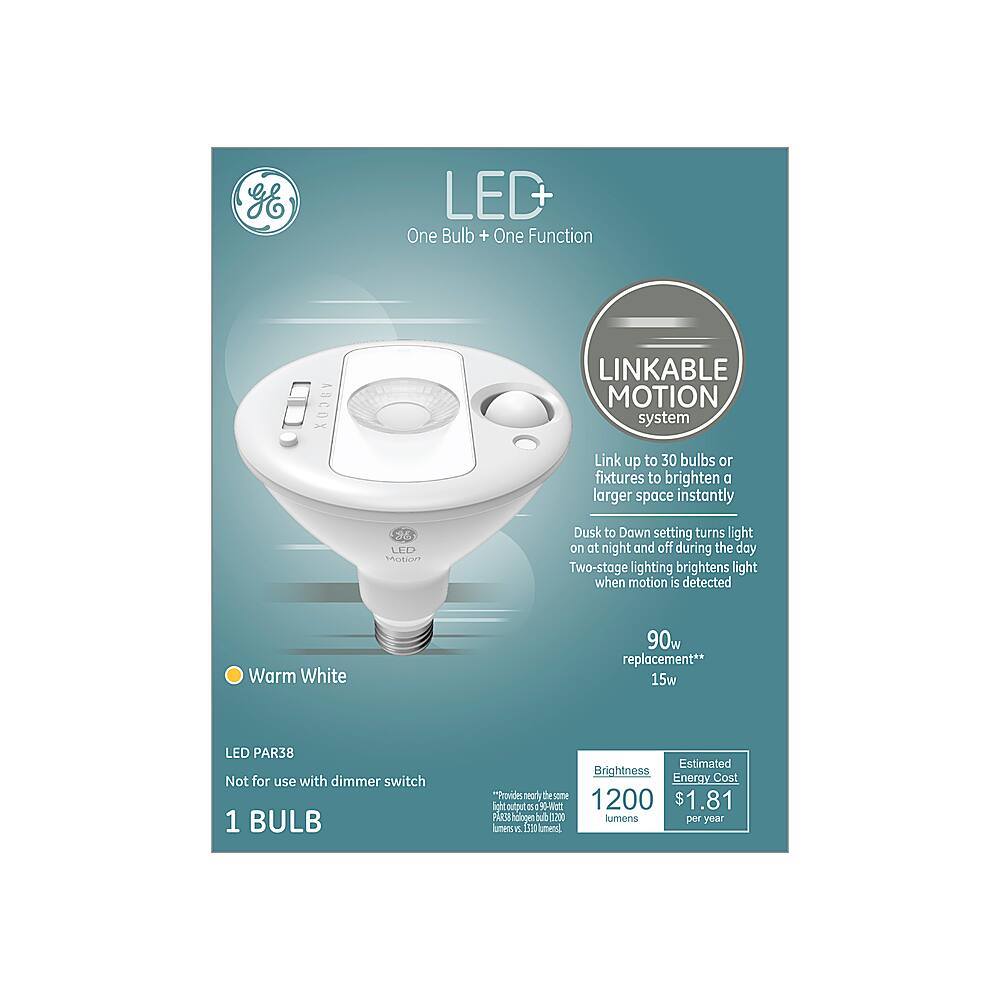 Left. GE - LED+ Linkable Motion PAR38 Flood Light - White.