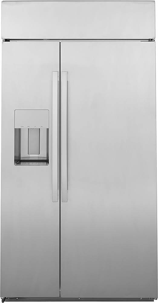 Front. GE Profile - 24.5 Cu. Ft. Side-by-Side Built-In Smart Refrigerator with External Water & Ice Dispenser - Stainless Steel.