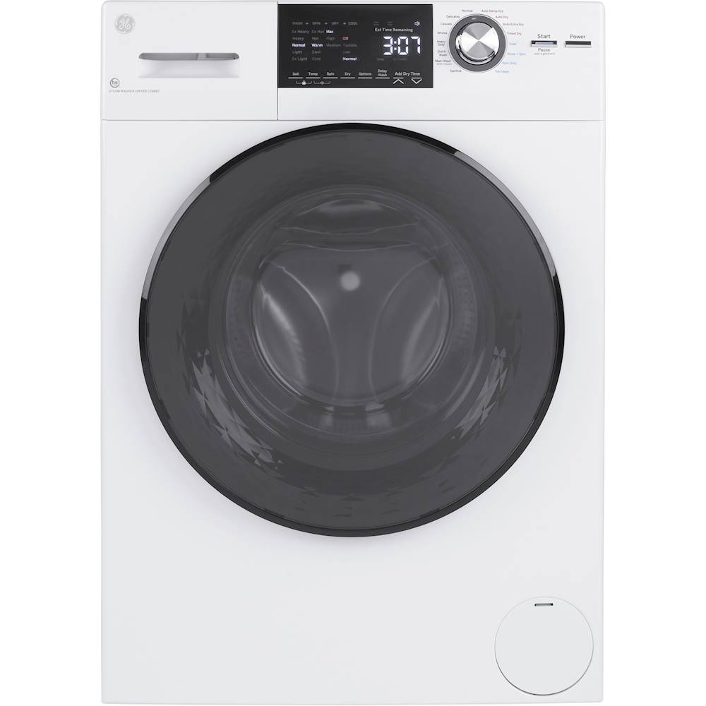 GE - 2.4 Cu. Ft. Front Load Washer and Electric Dryer Combo with Steam - White