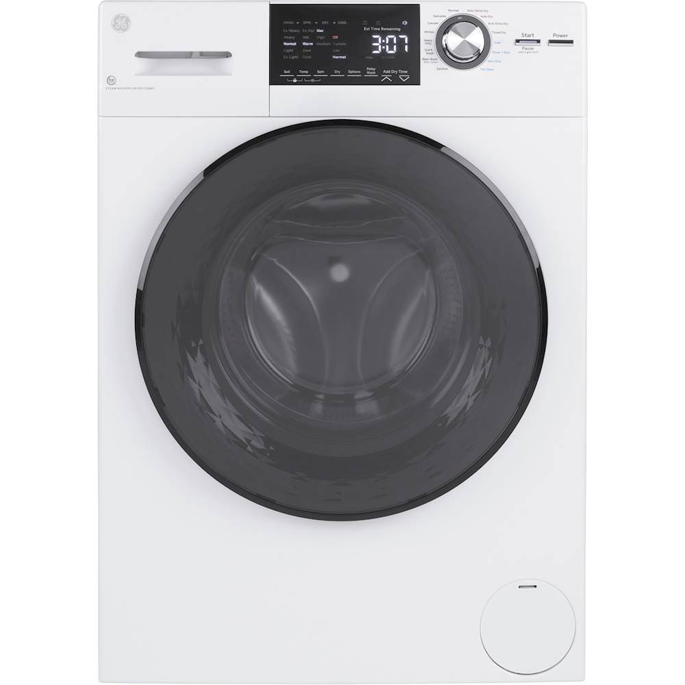 GE - 2.4 Cu. Ft. High-Efficiency Front Load Washer and Electric Condenser Dryer Combo with Steam and Sanitize - White - Front_Zoom