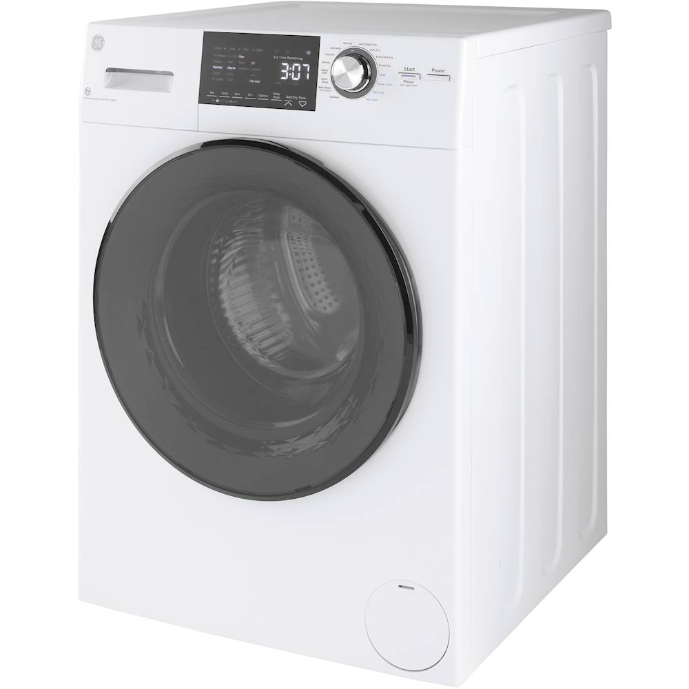 Left View: GE - 3.8 Cu. Ft. Top Load Washer and 5.9 Cu. Ft. Gas Dryer Laundry Center - Diamond Gray