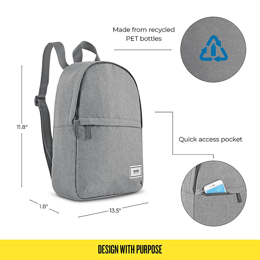 Made from recycled PET bottles. 11.8" Quick access pocket. Design with purpose.